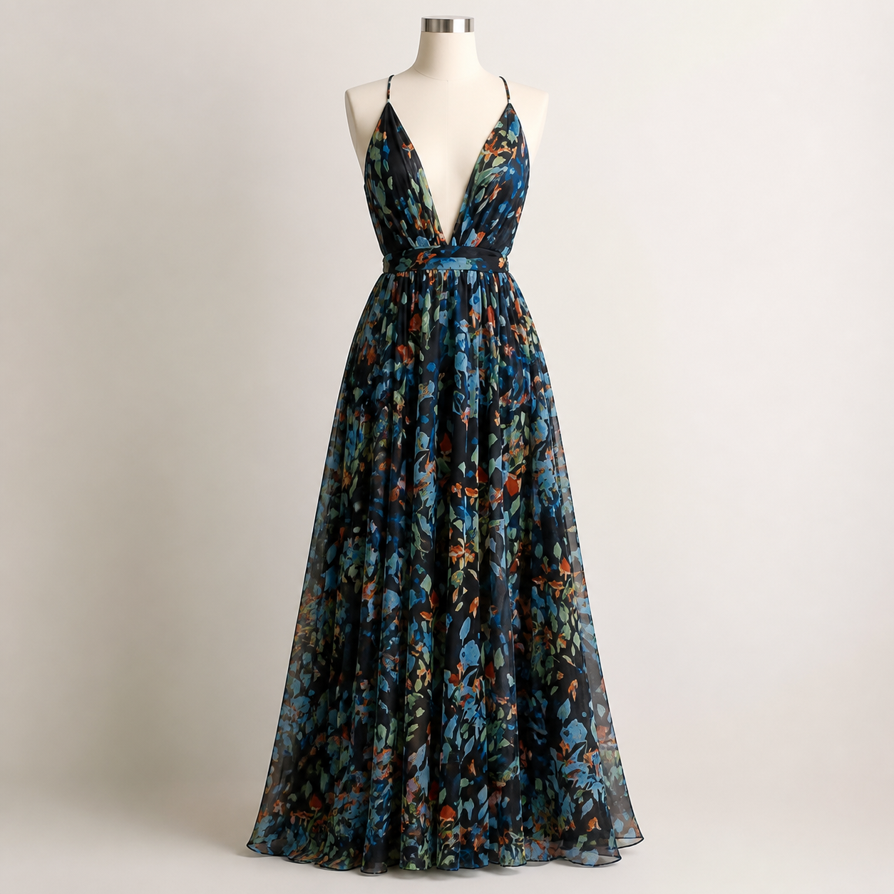 Robe longue en mousseline à dos ouvert — Visuel principal Olvyra — vue 1