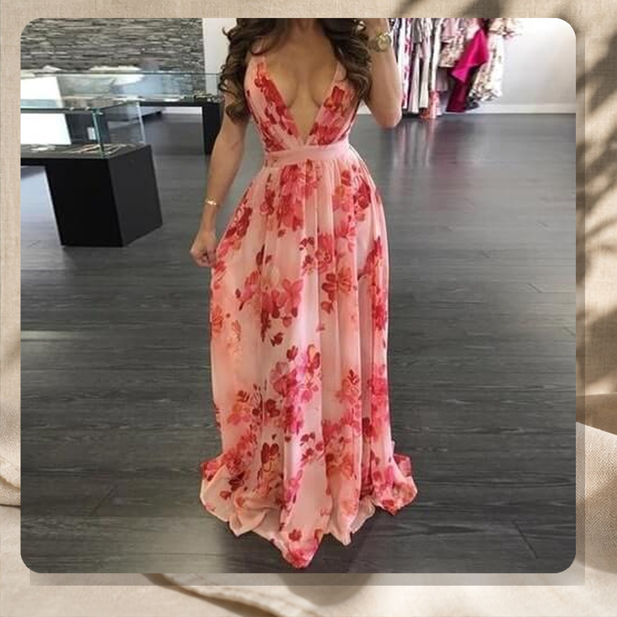 Robe longue en mousseline à dos ouvert — Rose — vue 4