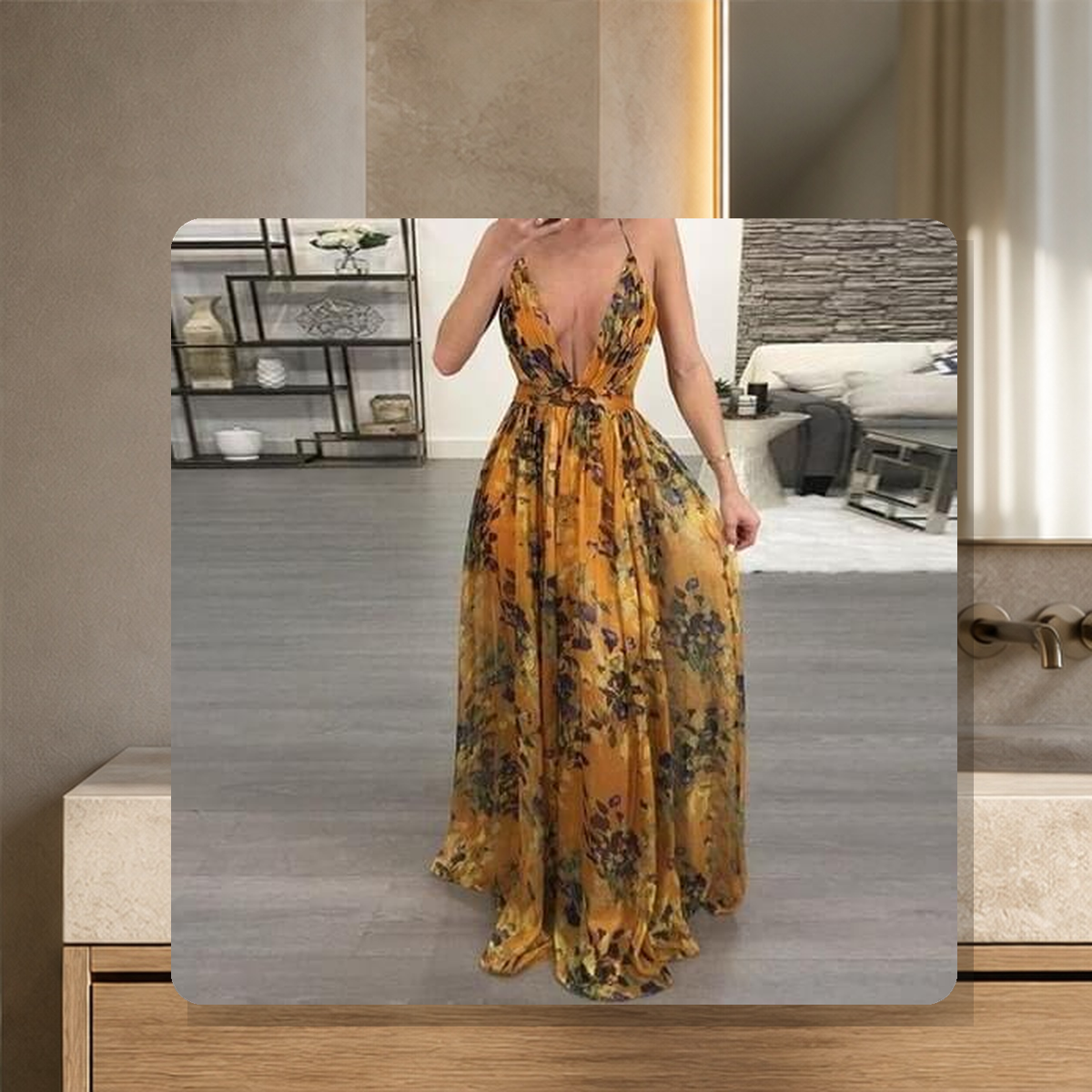 Robe longue en mousseline à dos ouvert — Orange — vue 6