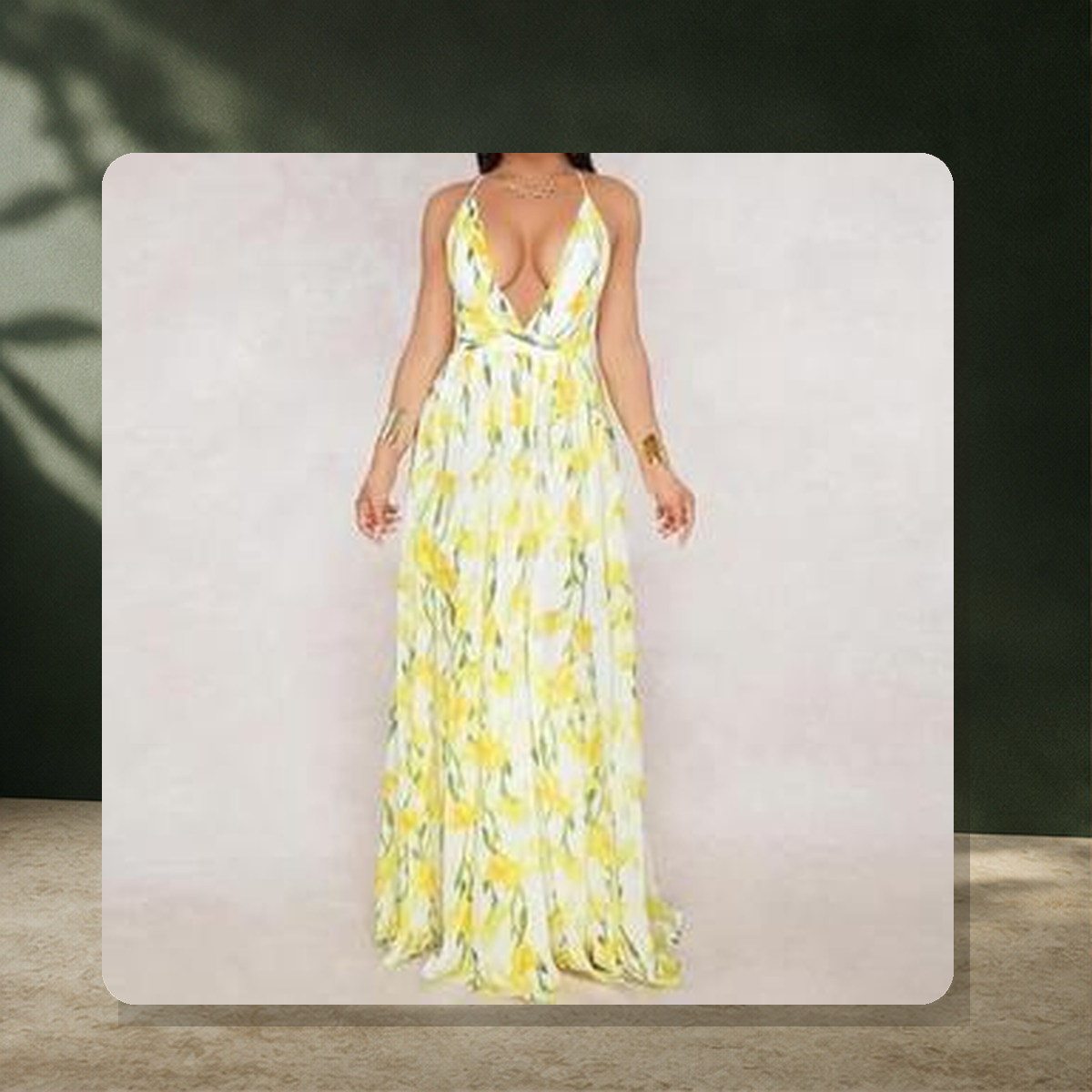 Robe longue en mousseline à dos ouvert — Jaune — vue 7