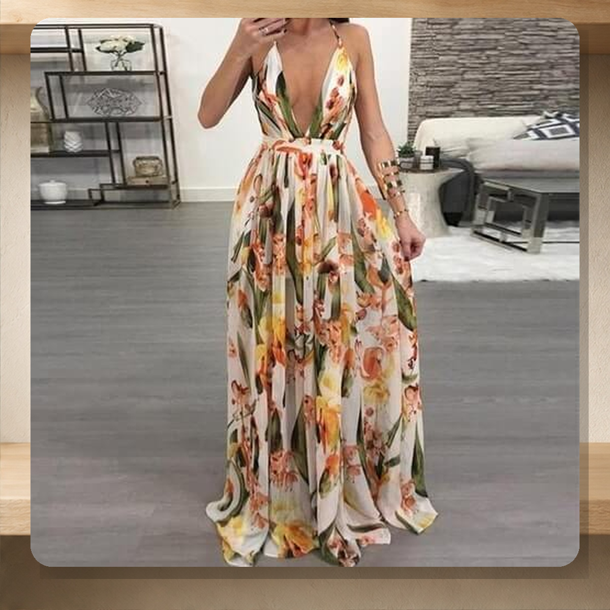 Robe longue en mousseline à dos ouvert — Orange 2 — vue 8