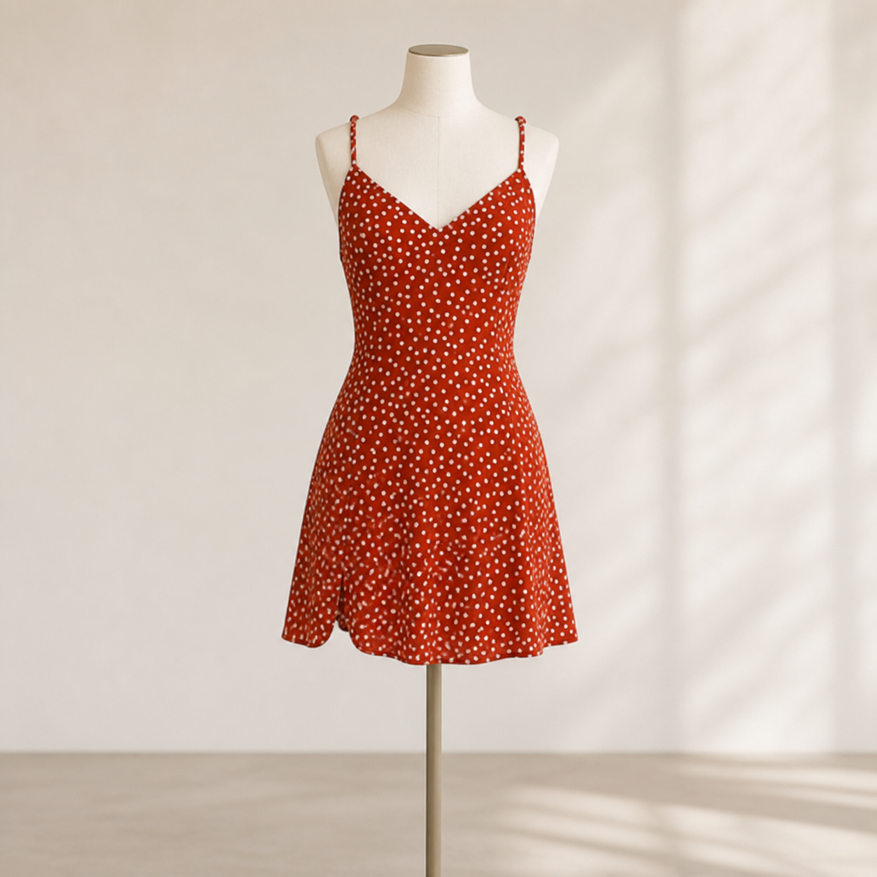 Robe d’été à pois et fines bretelles — Rouge — vue 2