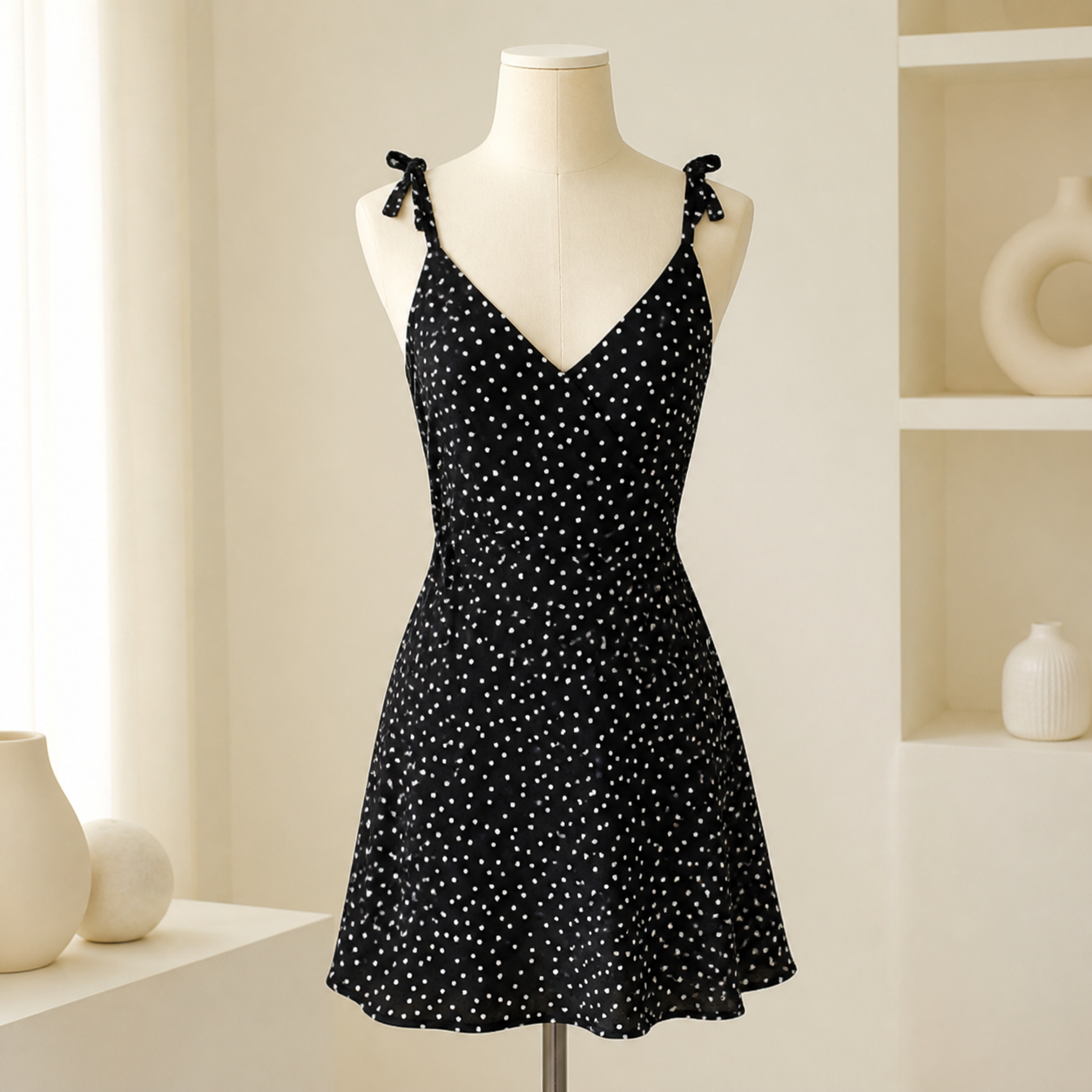 Robe d’été à pois et fines bretelles — Noir — vue 5