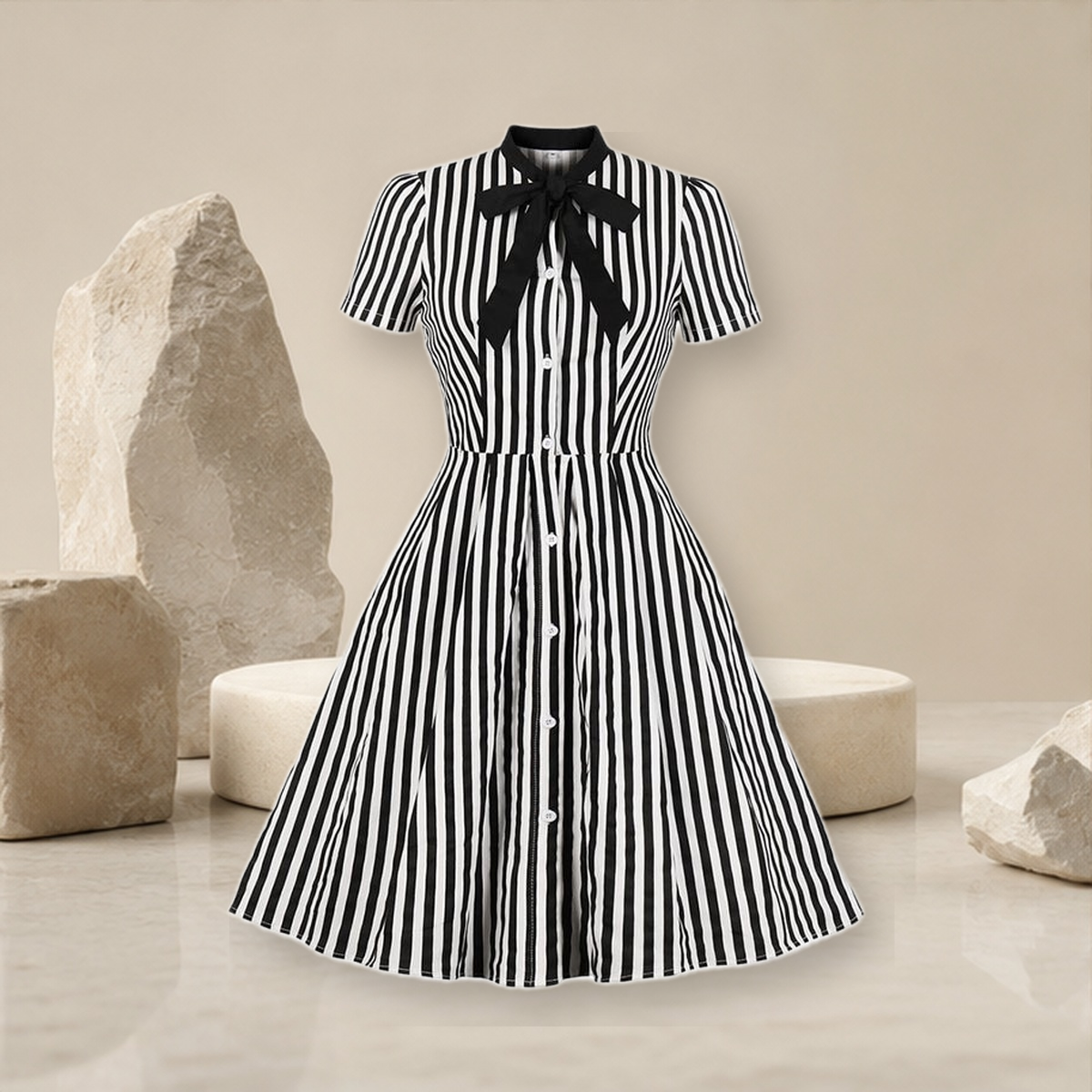 Robe chemise rayée esprit vintage — Noir — vue 2