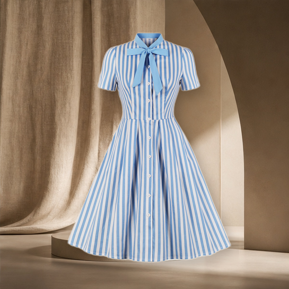 Robe chemise rayée esprit vintage — Bleu — vue 3