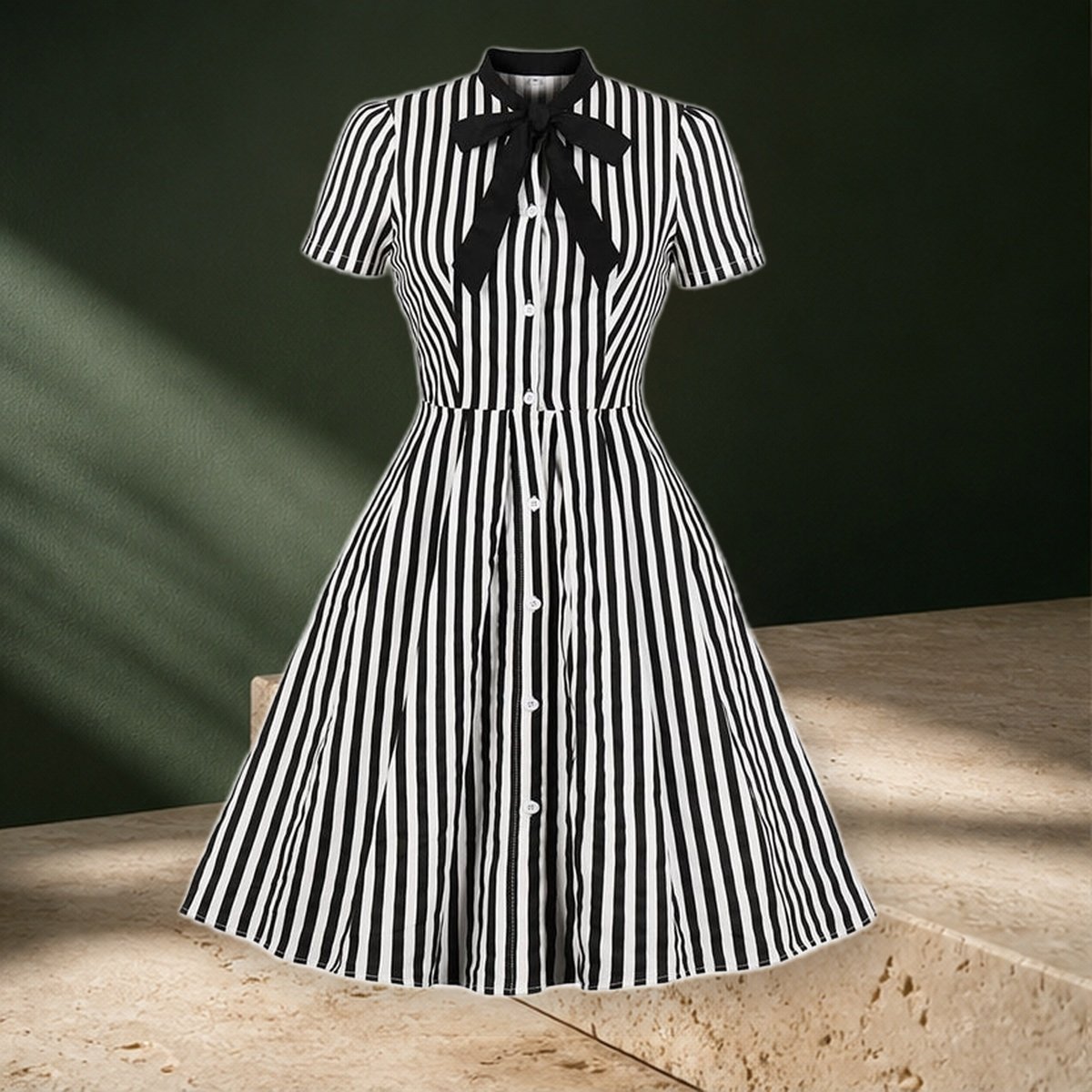 Robe chemise rayée esprit vintage — Noir — vue 4