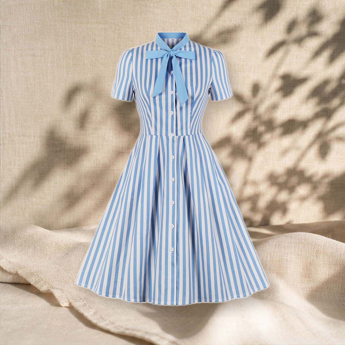 Robe chemise rayée esprit vintage — Bleu — vue 5
