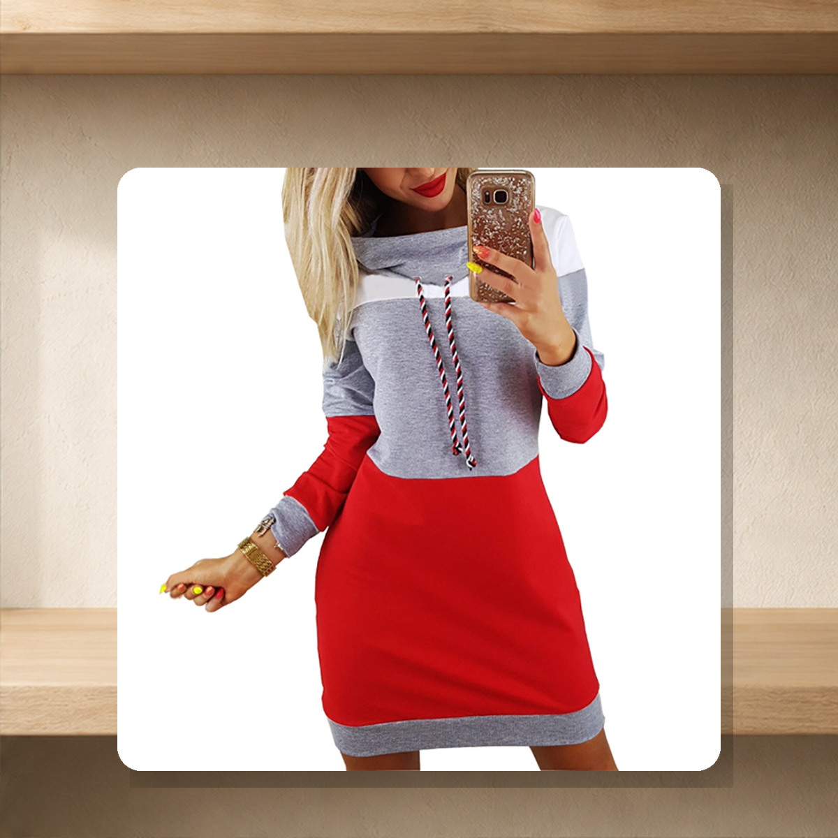 Robe sweat à capuche et col montant — Gris — vue 2