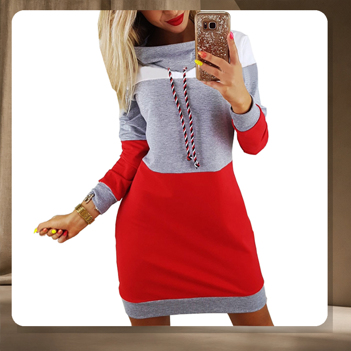 Robe sweat à capuche et col montant — Gris — vue 4