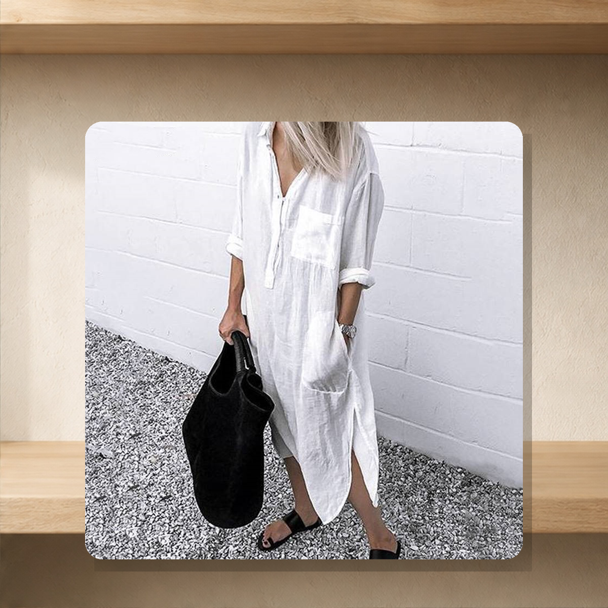 Robe chemise longue fendue — Blanc — vue 2
