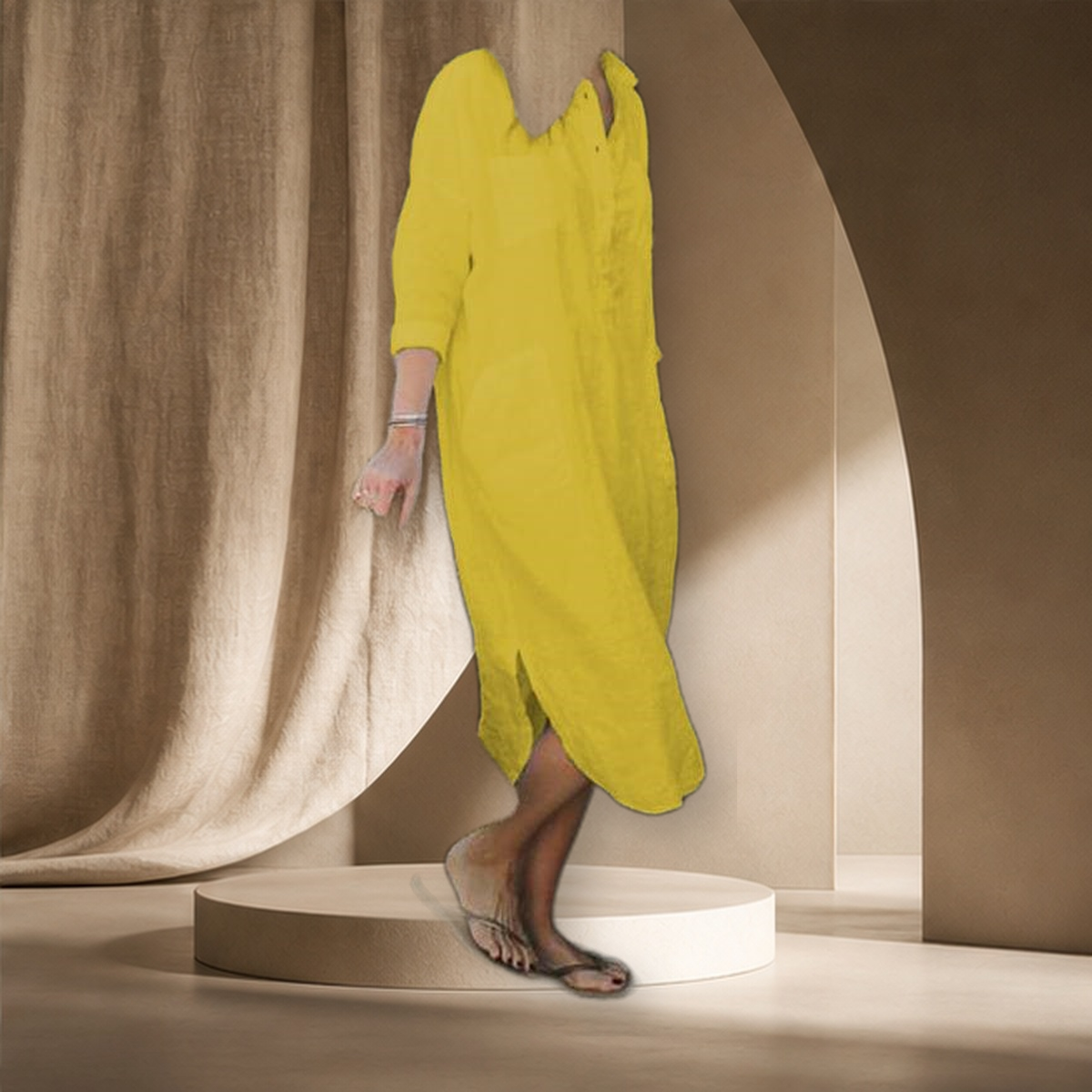 Robe chemise longue fendue — Jaune — vue 4