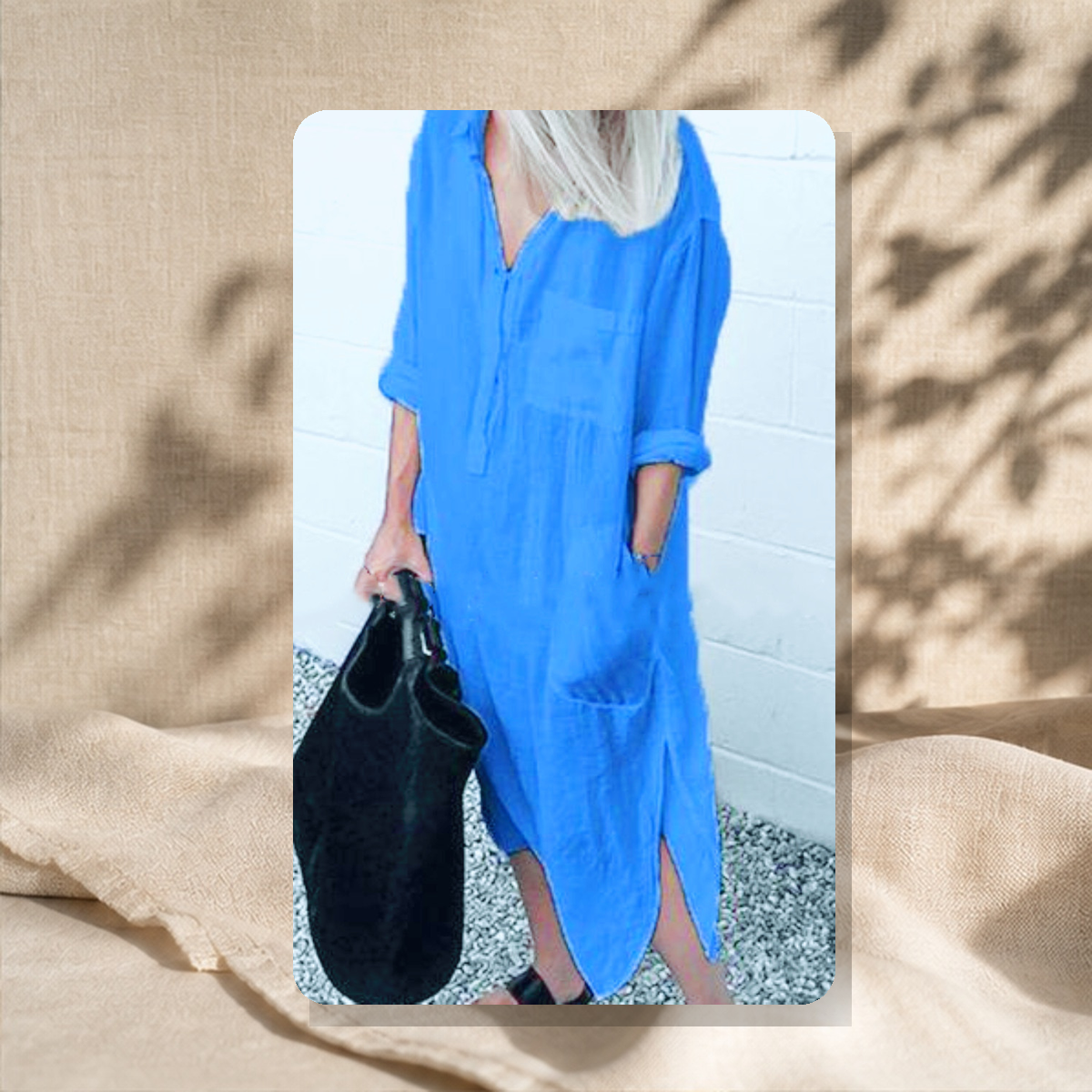 Robe chemise longue fendue — Light Bleu — vue 6