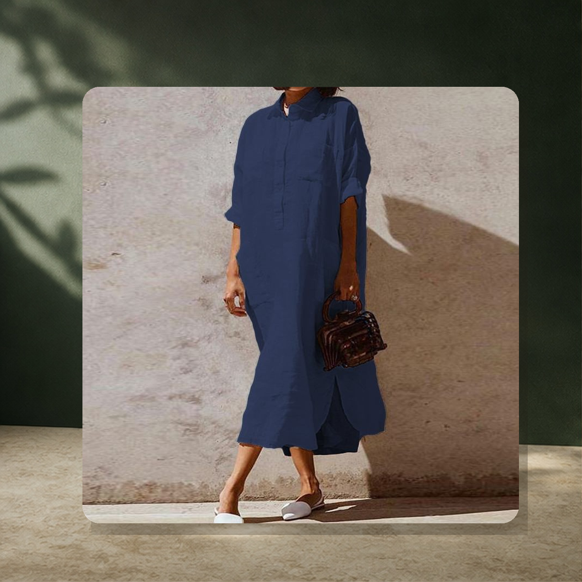 Robe chemise longue fendue — Tibetan Bleu — vue 9
