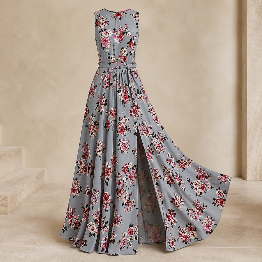 Robe longue fleurie à col V — Picture color — vue 1
