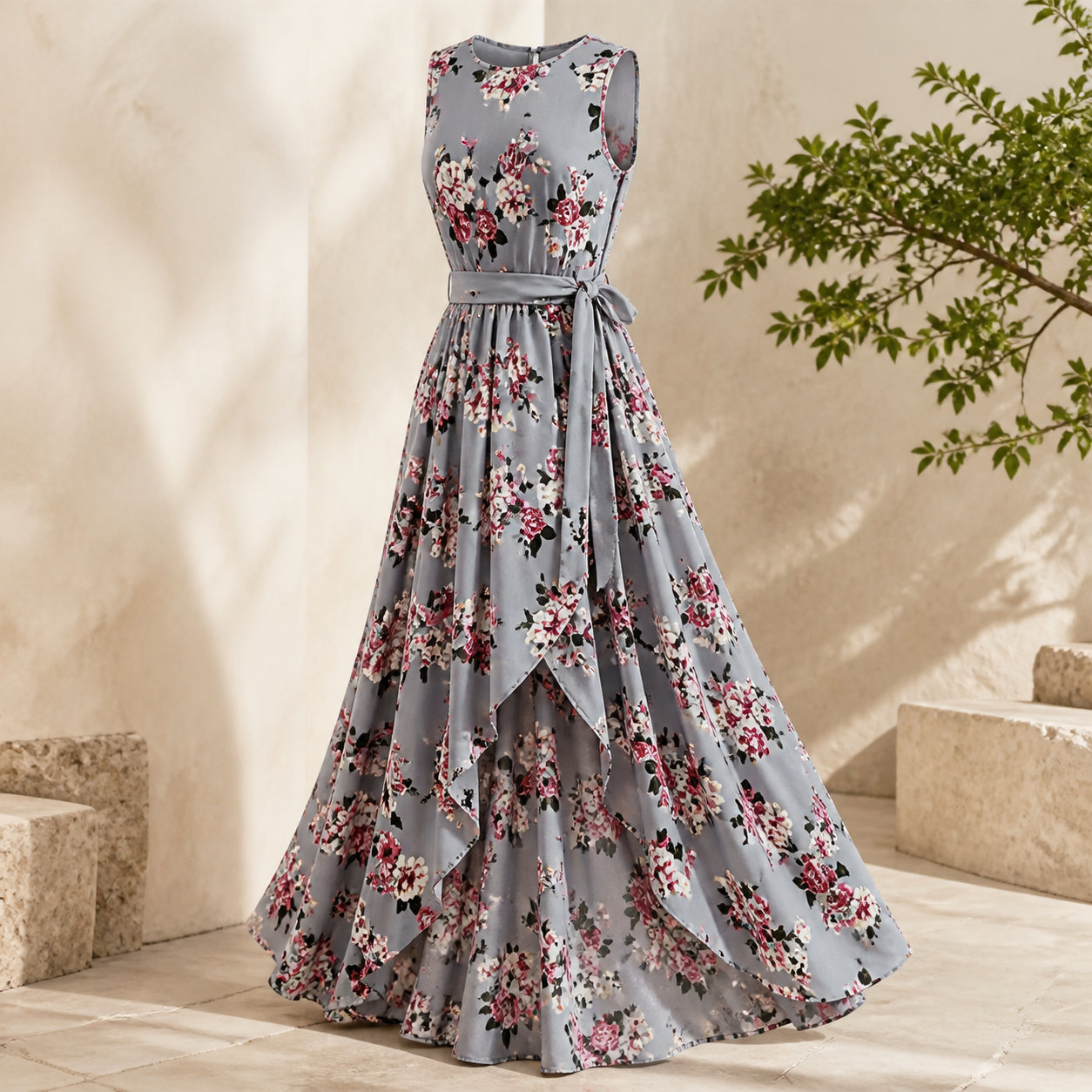 Robe longue fleurie à col V — Picture color — vue 3