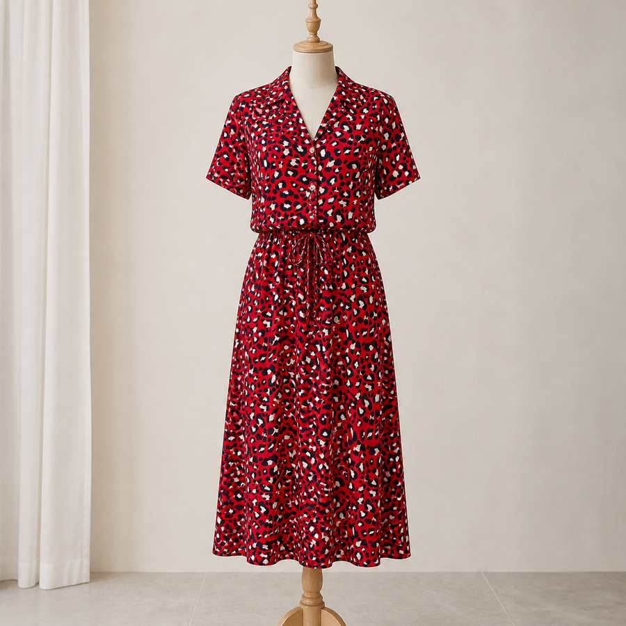 Robe chemise longue imprimée à manches courtes — Rouge — vue 1