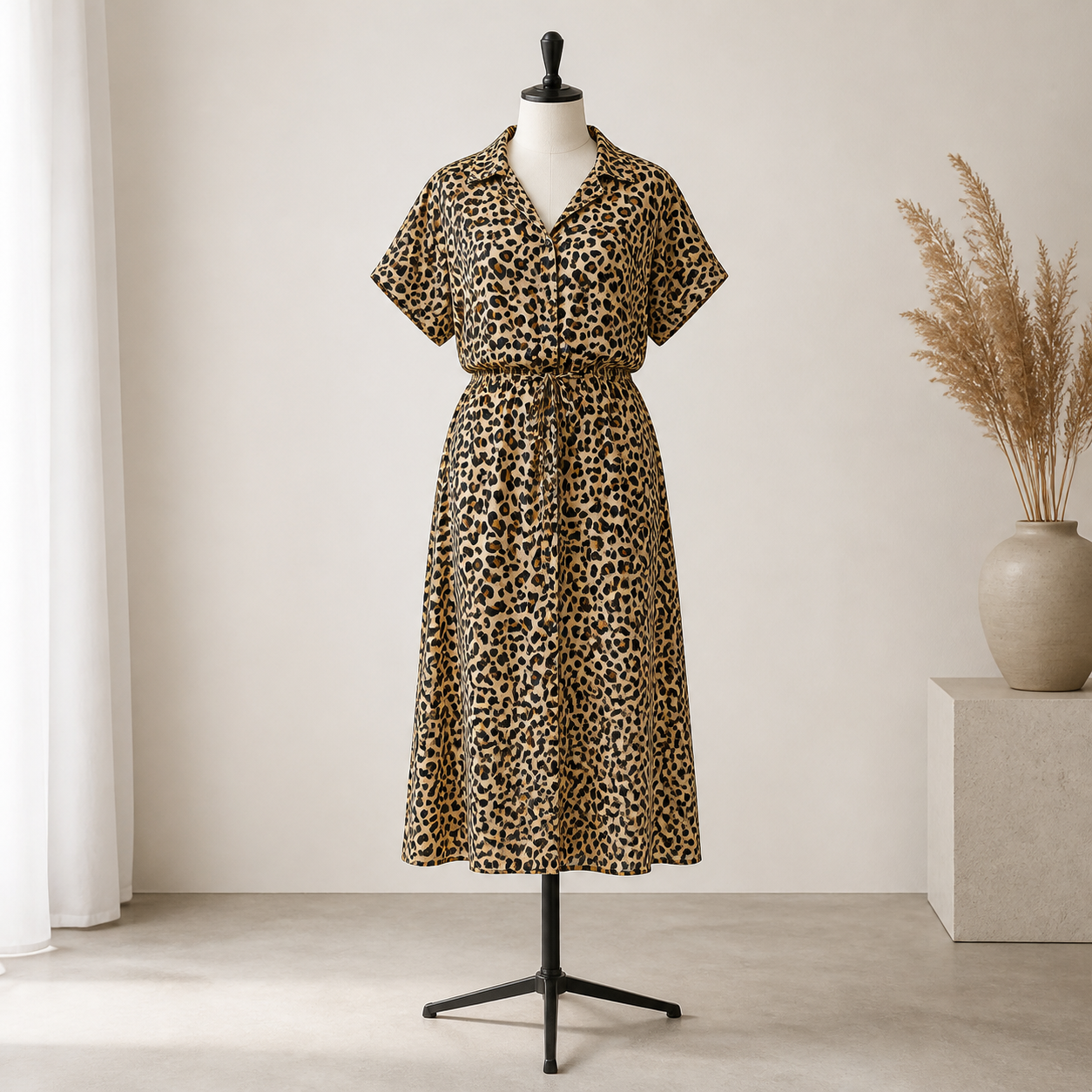 Robe chemise longue imprimée à manches courtes — Kaki — vue 2