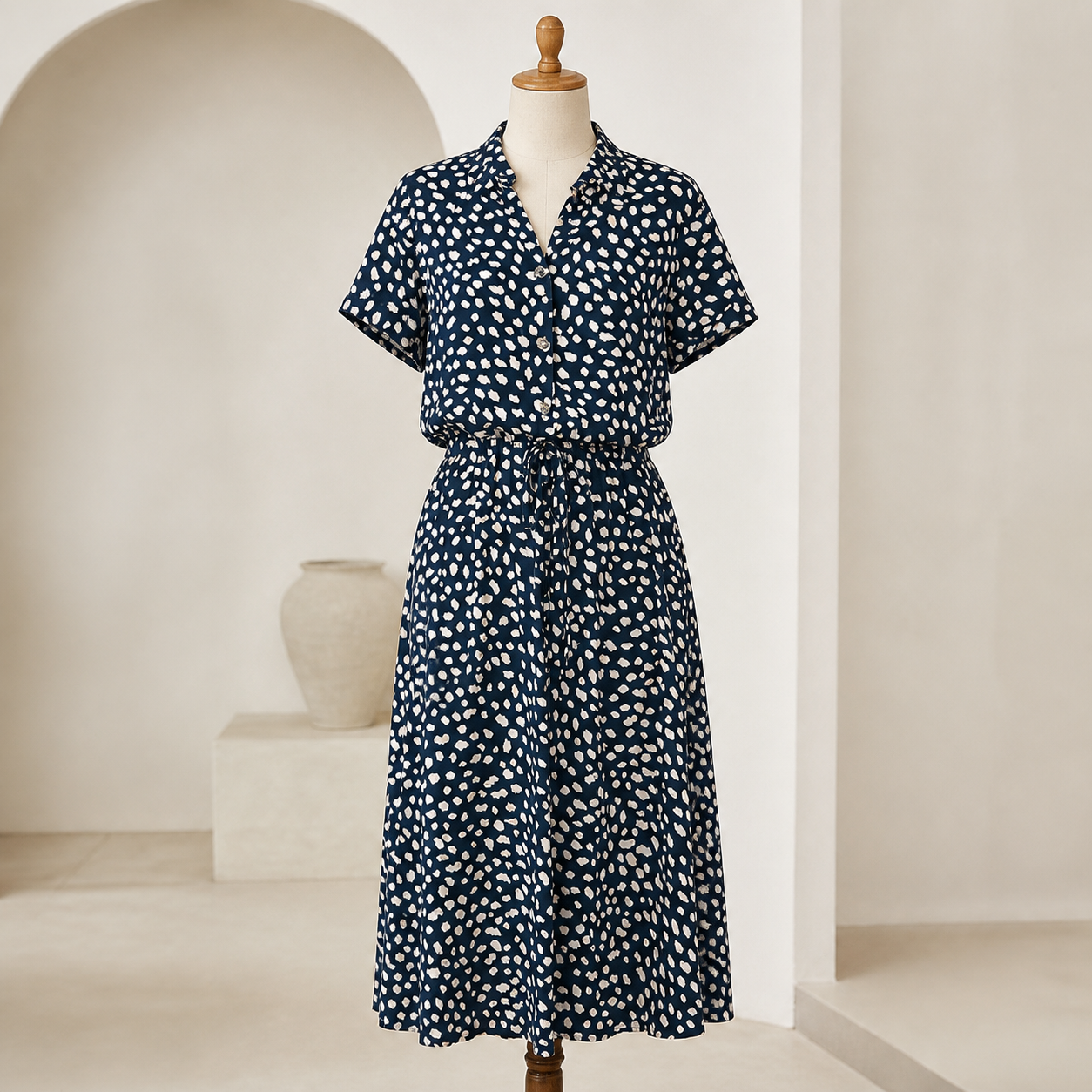 Robe chemise longue imprimée à manches courtes — Bleu marine — vue 4
