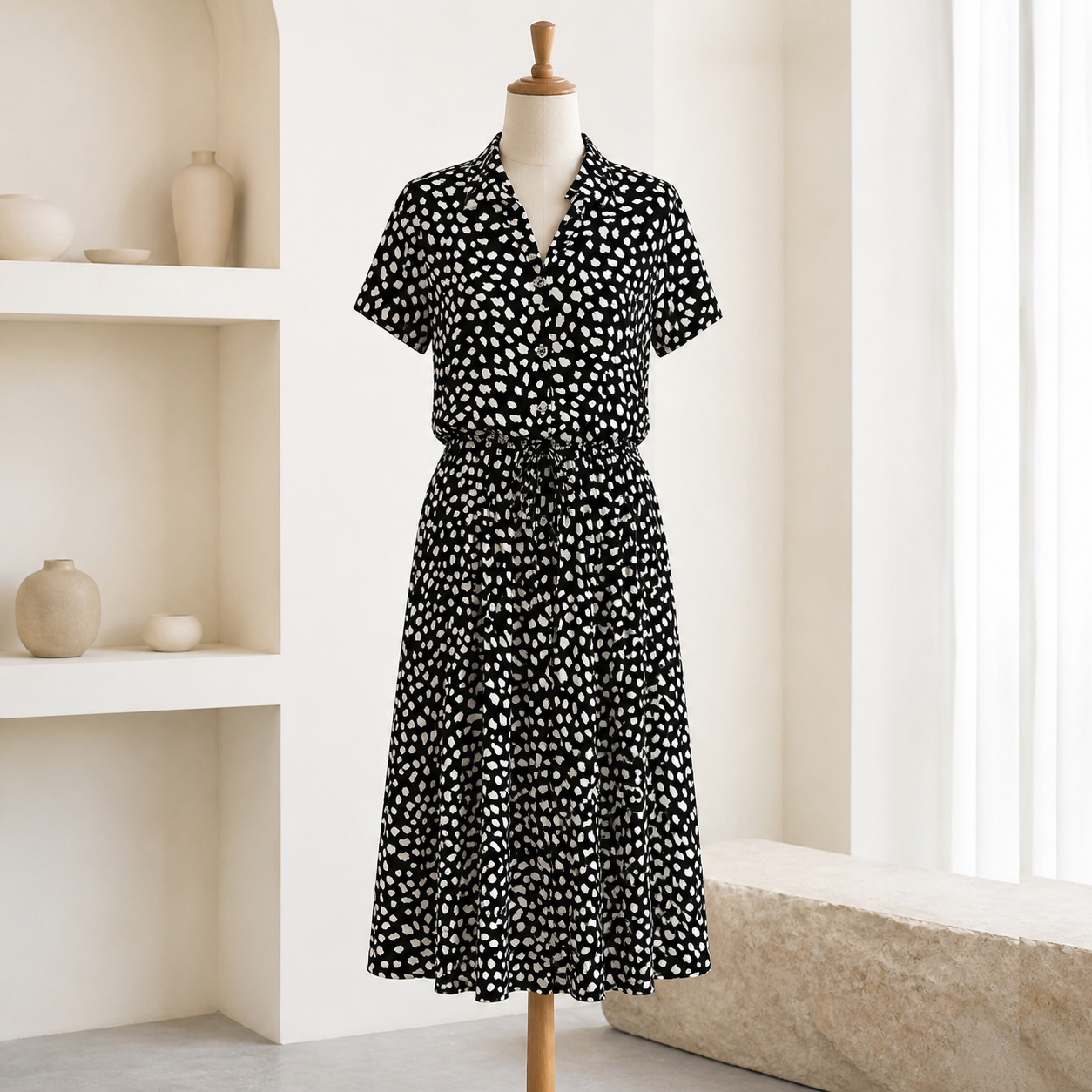 Robe chemise longue imprimée à manches courtes — Noir — vue 5