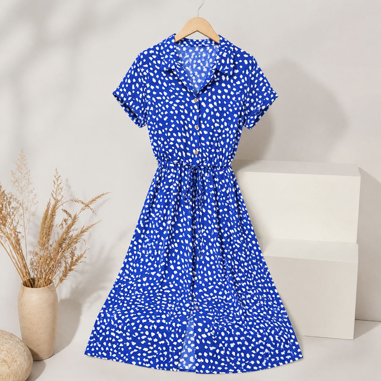 Robe chemise longue imprimée à manches courtes — Bleu — vue 7