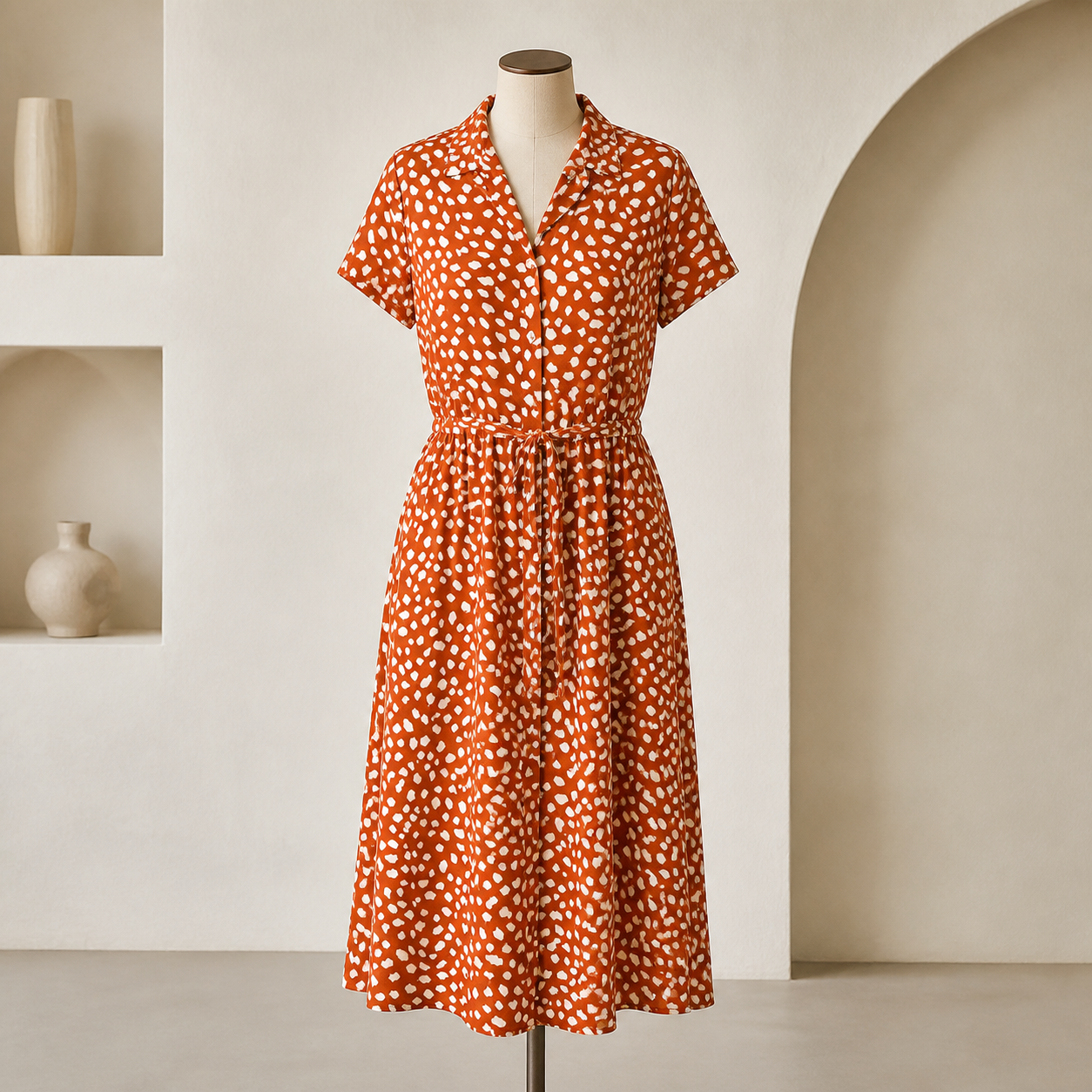 Robe chemise longue imprimée à manches courtes — Orange — vue 9