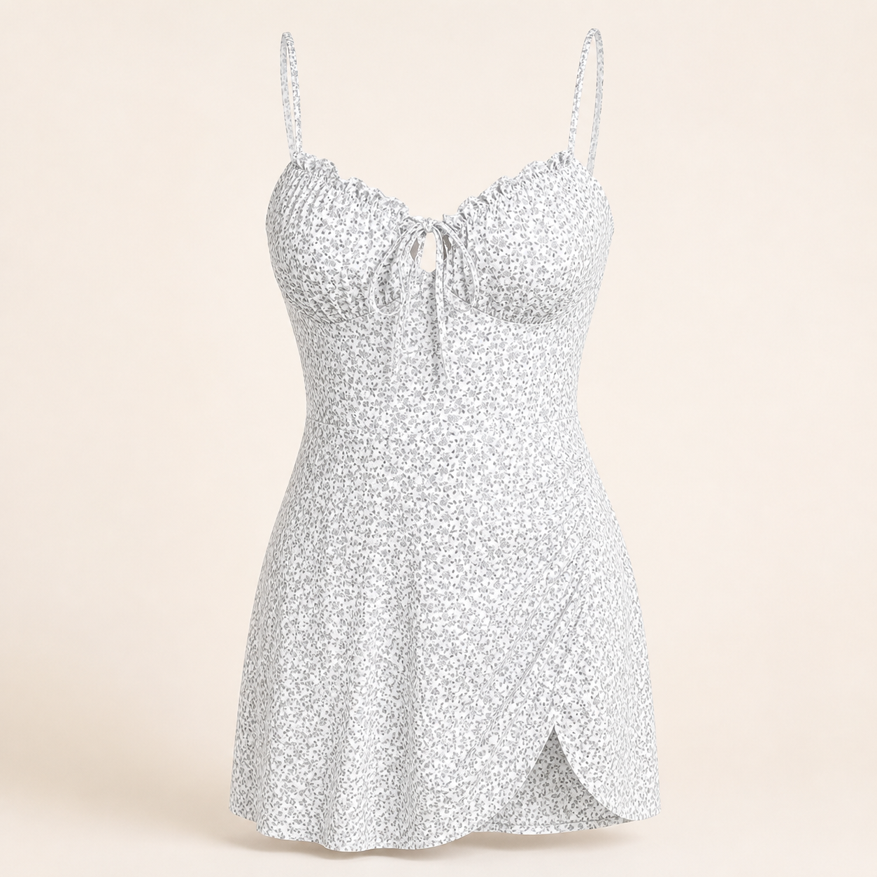 Robe courte fleurie à fines bretelles — Blanc — vue 2