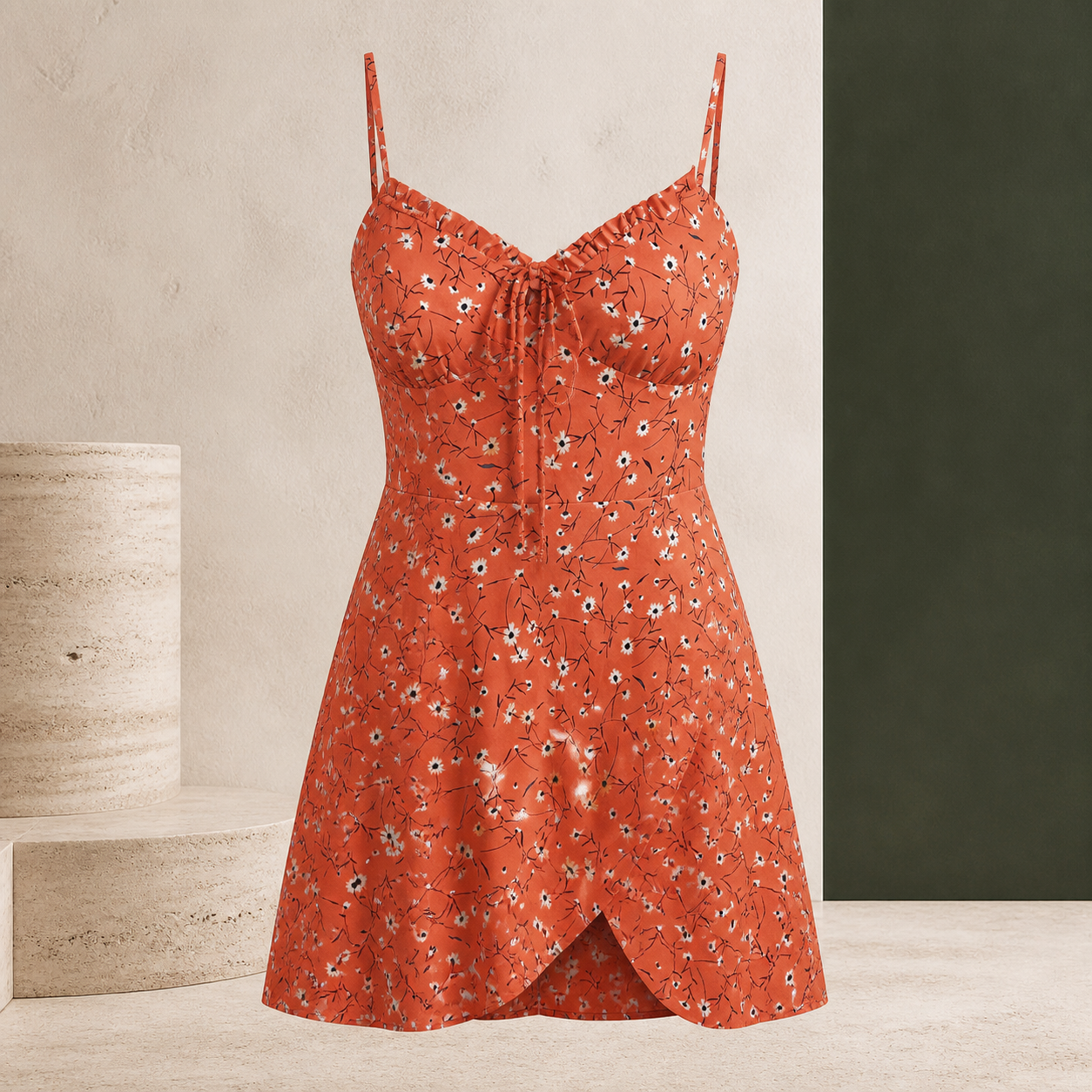 Robe courte fleurie à fines bretelles — Orange — vue 8