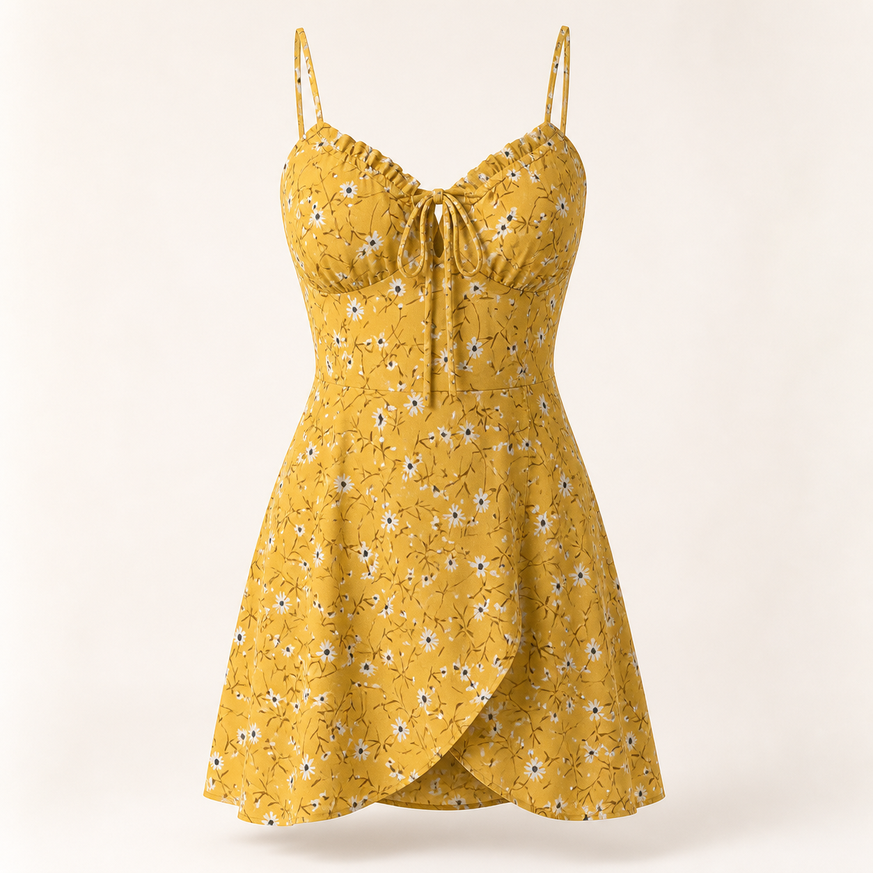Robe courte fleurie à fines bretelles — Jaune — vue 10