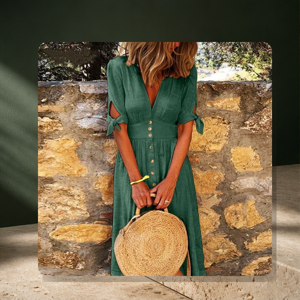 Robe portefeuille à nouer — Vert — vue 3