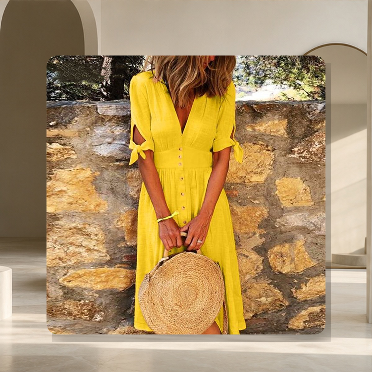 Robe portefeuille à nouer — Jaune — vue 5