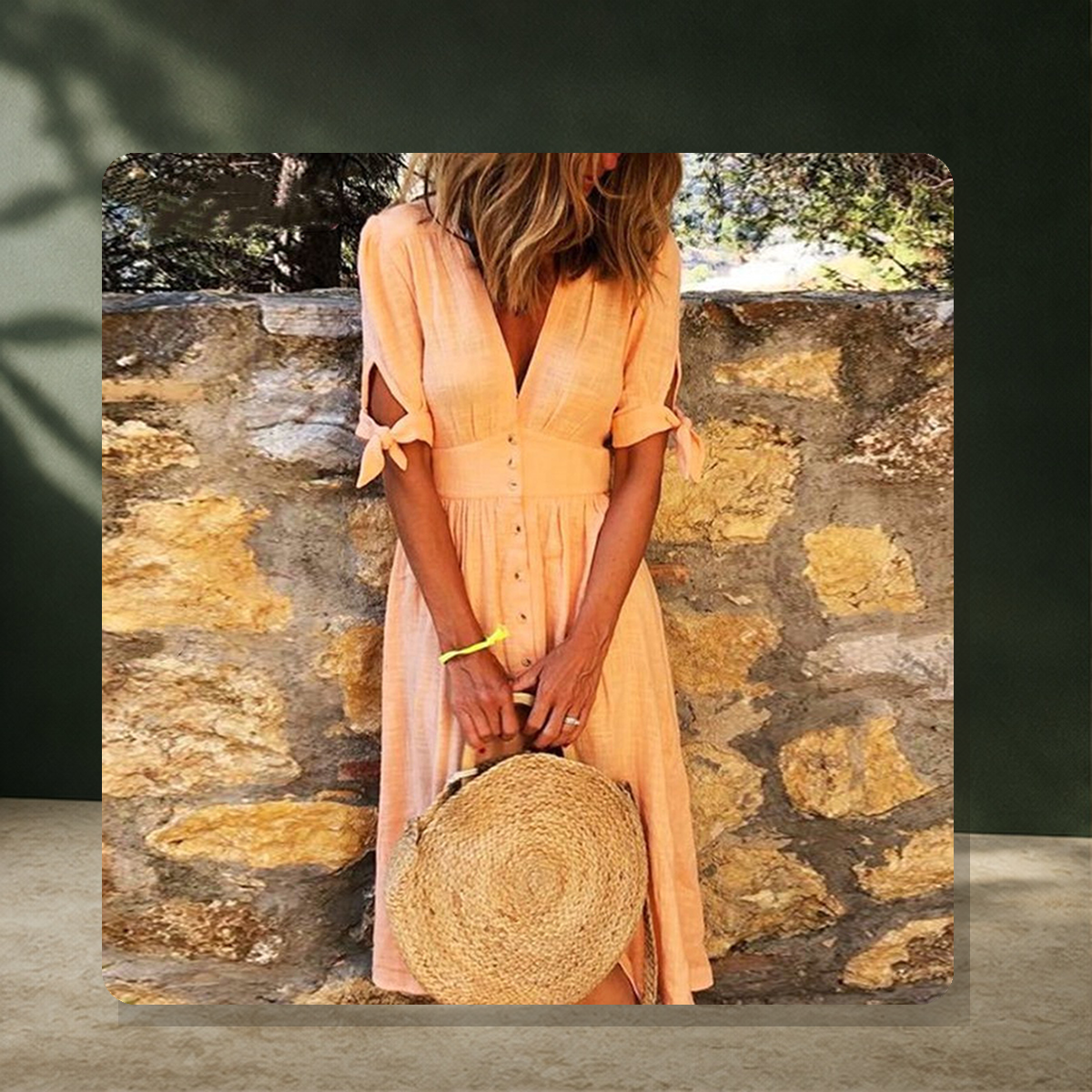 Robe portefeuille à nouer — Orange — vue 7
