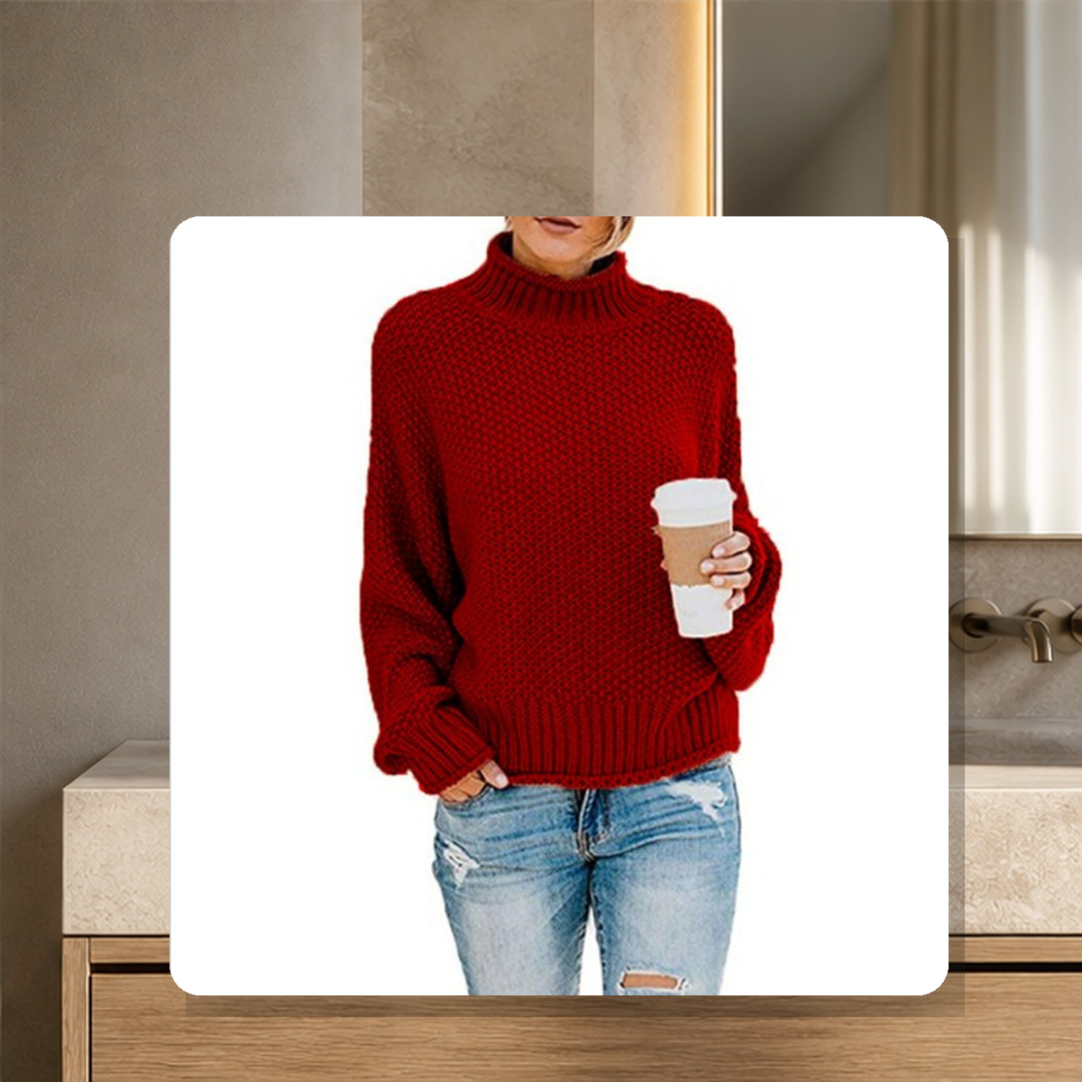 Pull épais en maille — Rouge — vue 6
