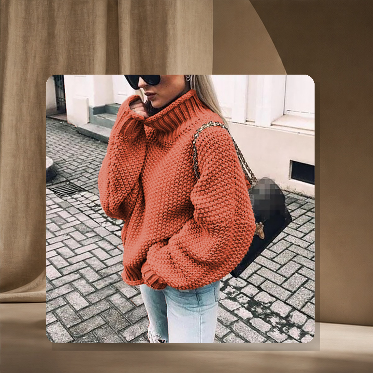 Pull épais en maille — Orange — vue 10