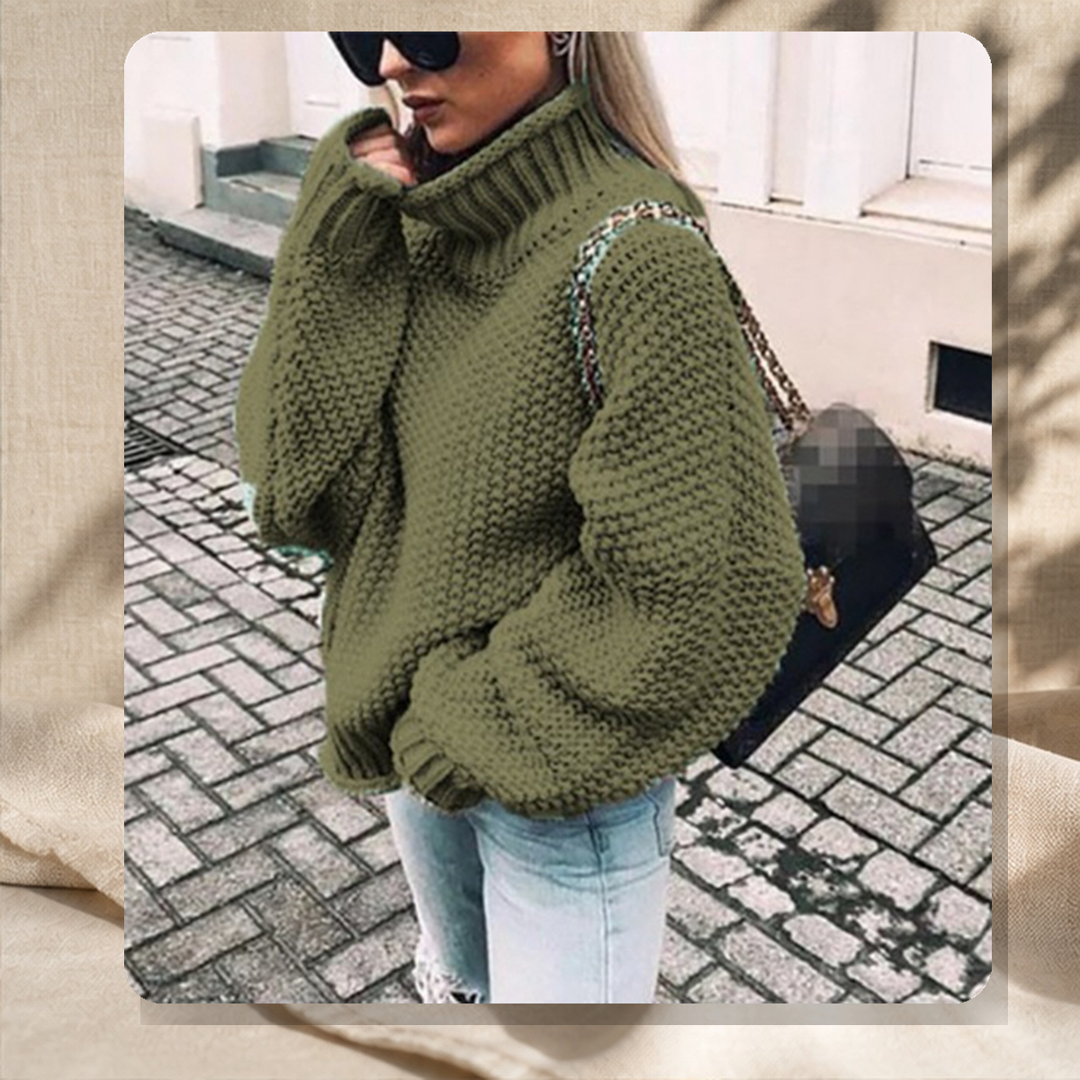 Pull épais en maille — Military Vert — vue 12