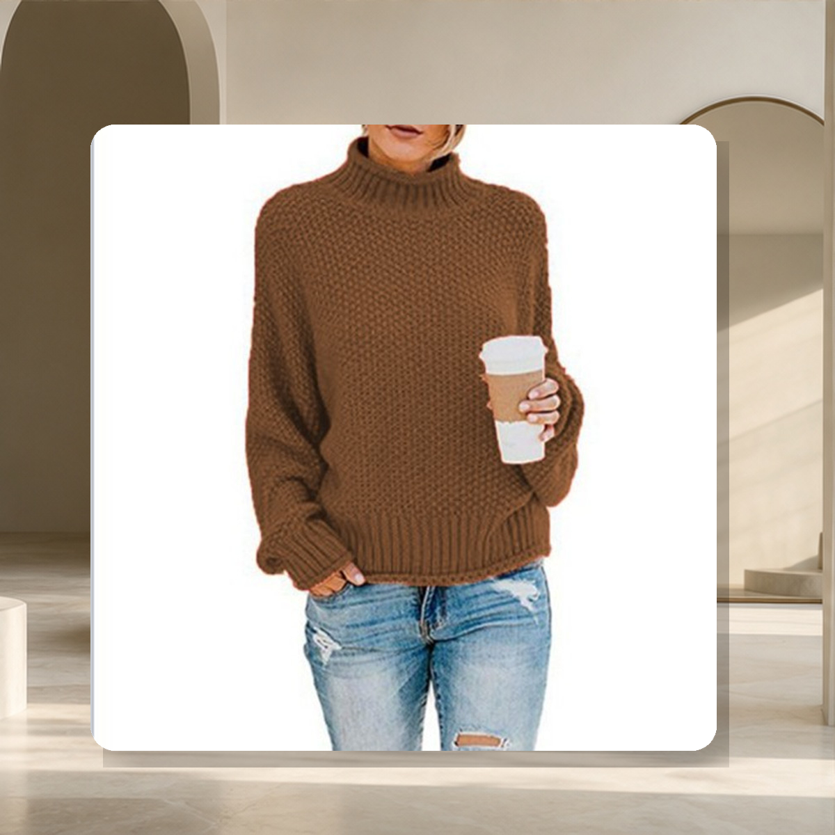 Pull épais en maille — Marron — vue 13