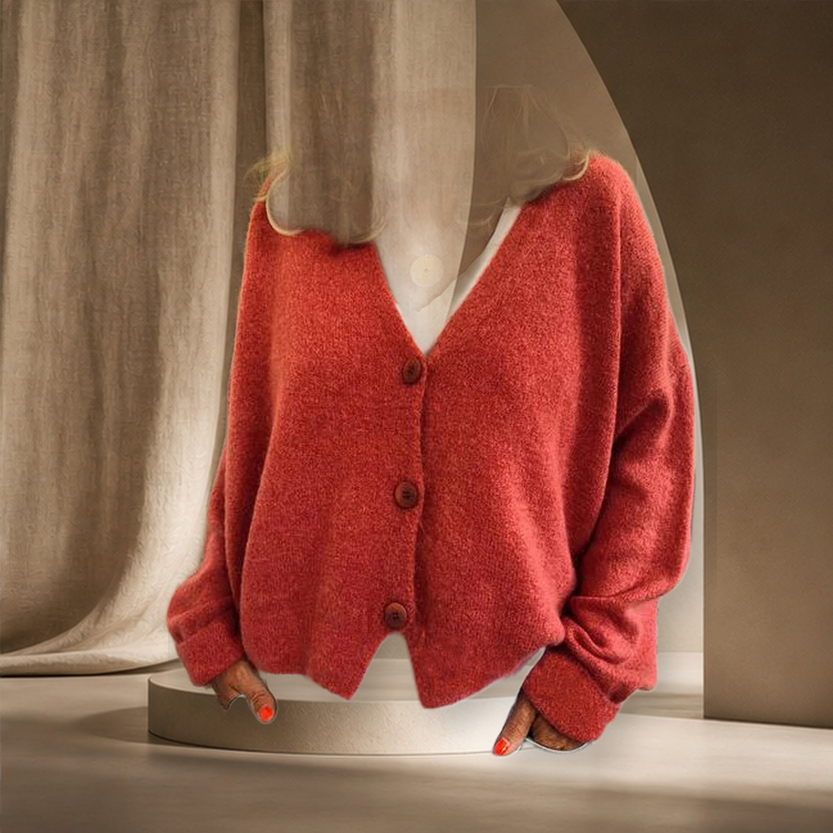 Cardigan long en maille — Orange Rouge — vue 3