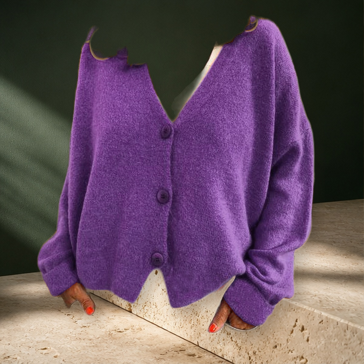 Cardigan long en maille — Violet — vue 4