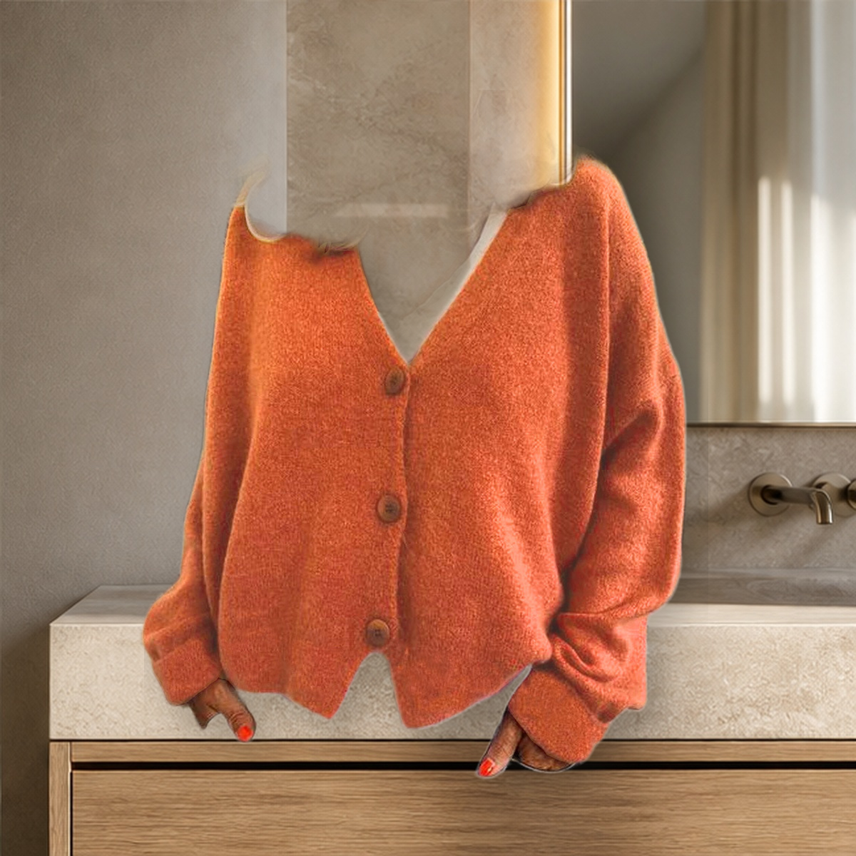 Cardigan long en maille — Orange — vue 7