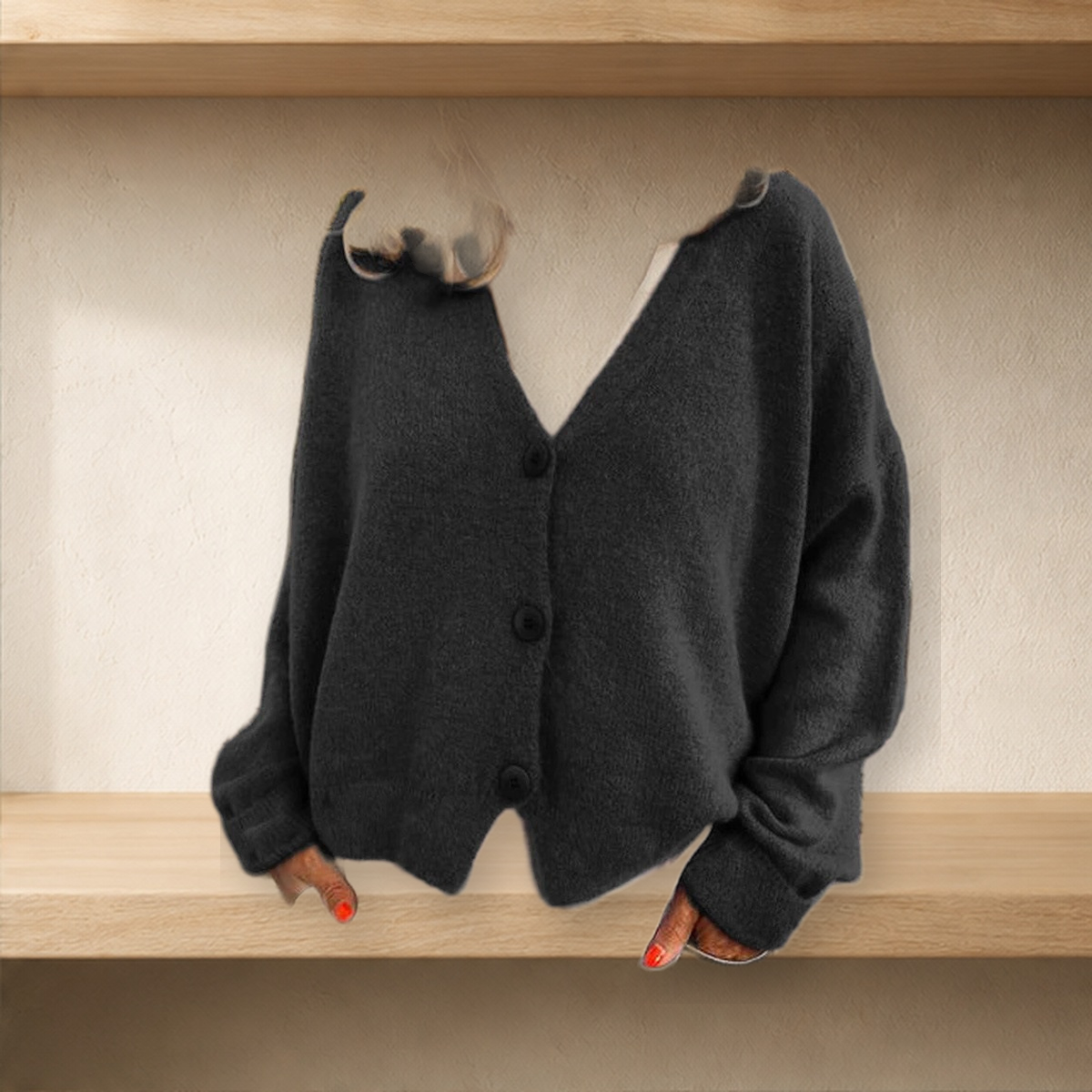 Cardigan long en maille — Noir — vue 9