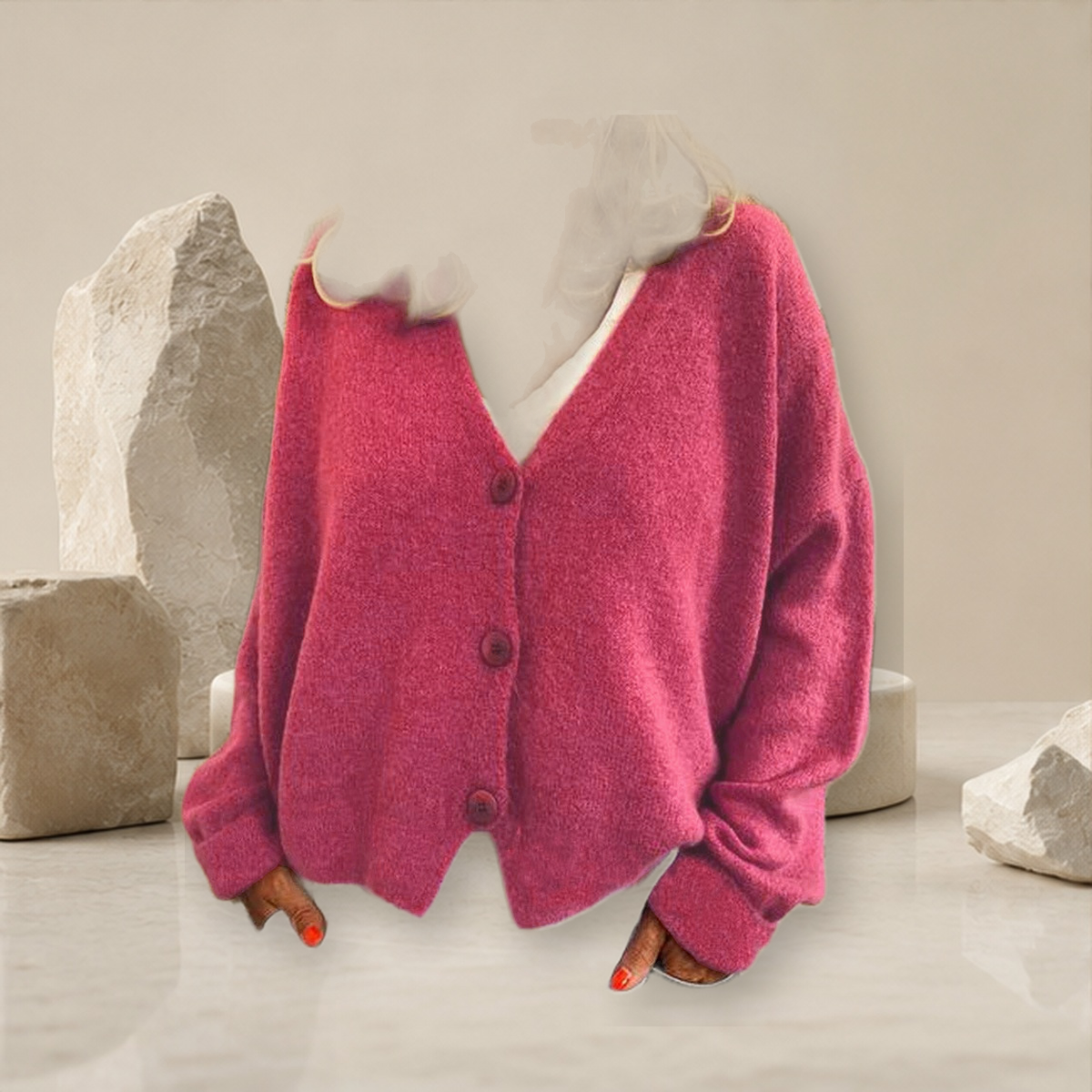 Cardigan long en maille — Rose — vue 10
