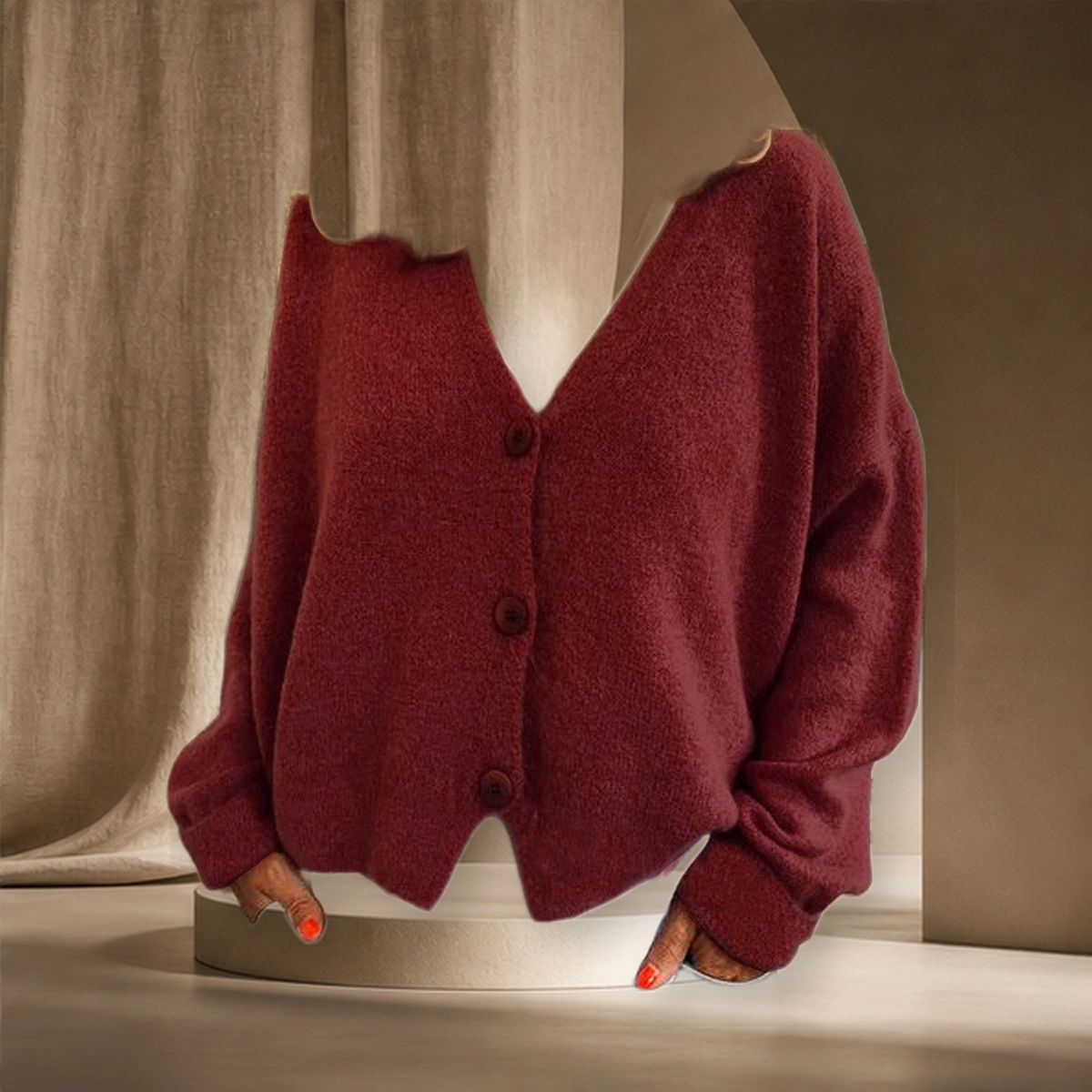 Cardigan long en maille — Deep wine Rouge — vue 11