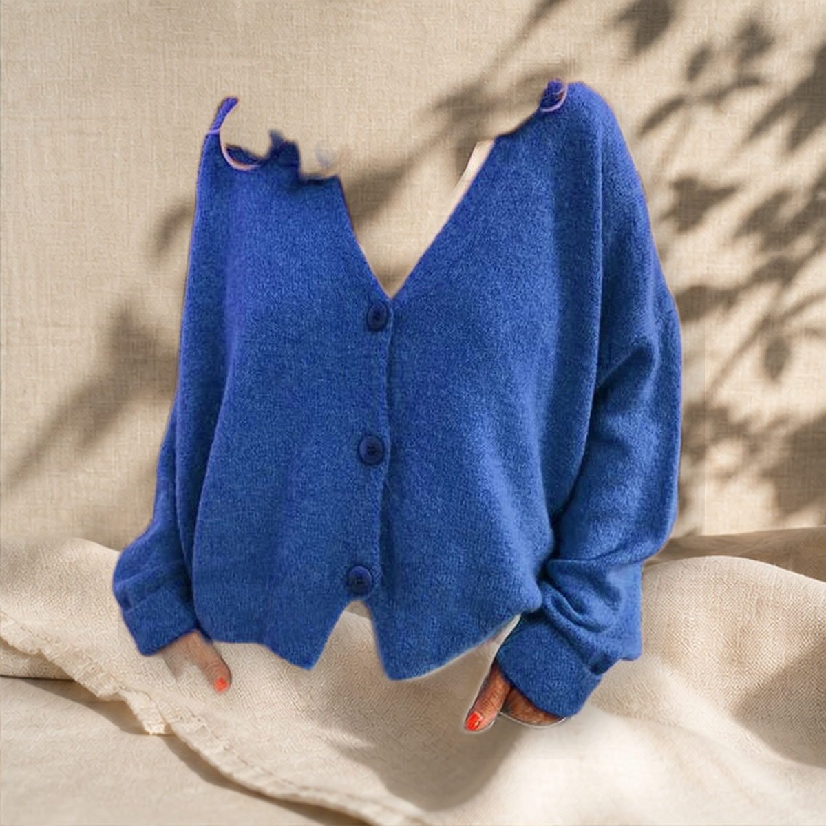 Cardigan long en maille — Bleu — vue 13