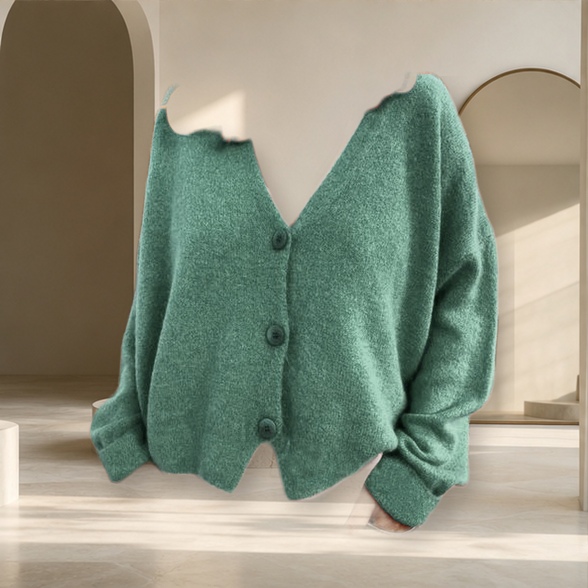 Cardigan long en maille — Vert — vue 14