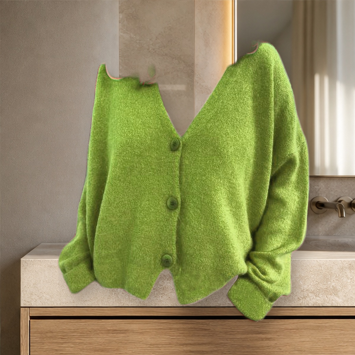Cardigan long en maille — Apple Vert — vue 15