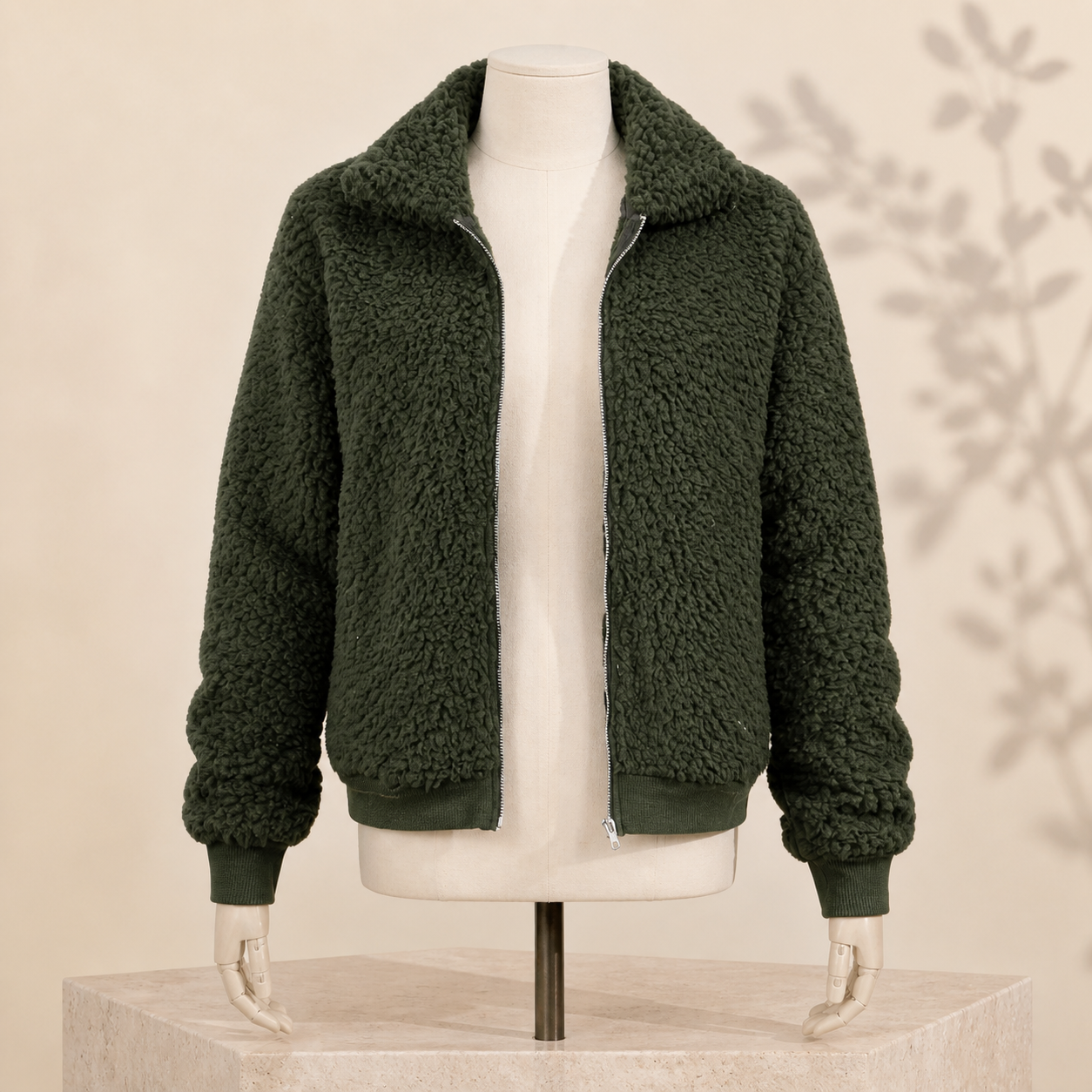 Veste courte doublée en velours — Vert militaire — vue 1