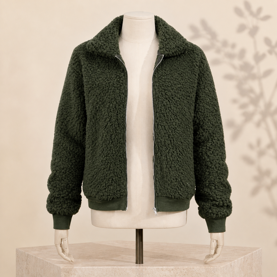 Veste courte doublée en velours — Vert militaire — vue 1