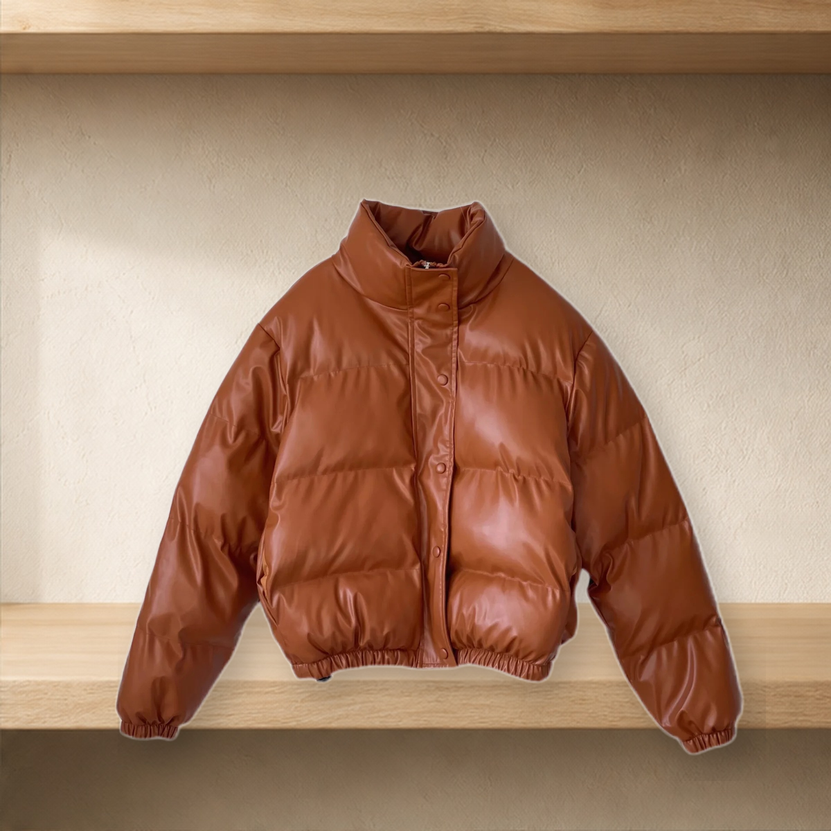 Veste matelassée effet cuir — Marron — vue 3