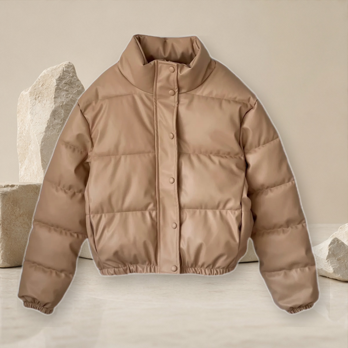 Veste matelassée effet cuir — Kaki — vue 4