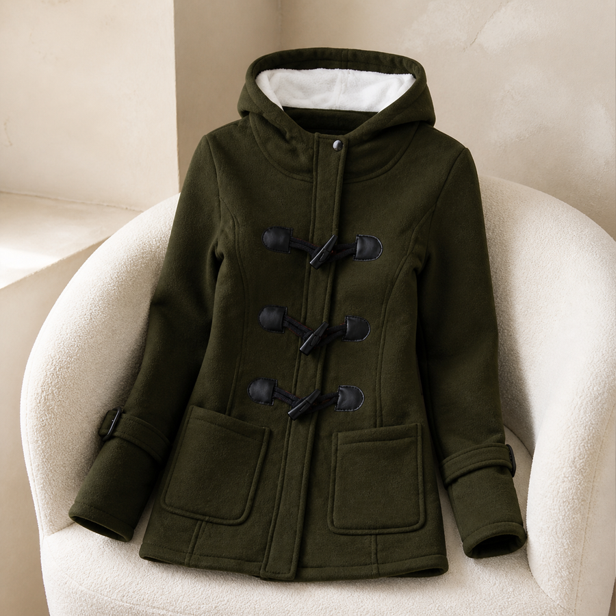 Manteau long à capuche et col duveteux — Vert — vue 1