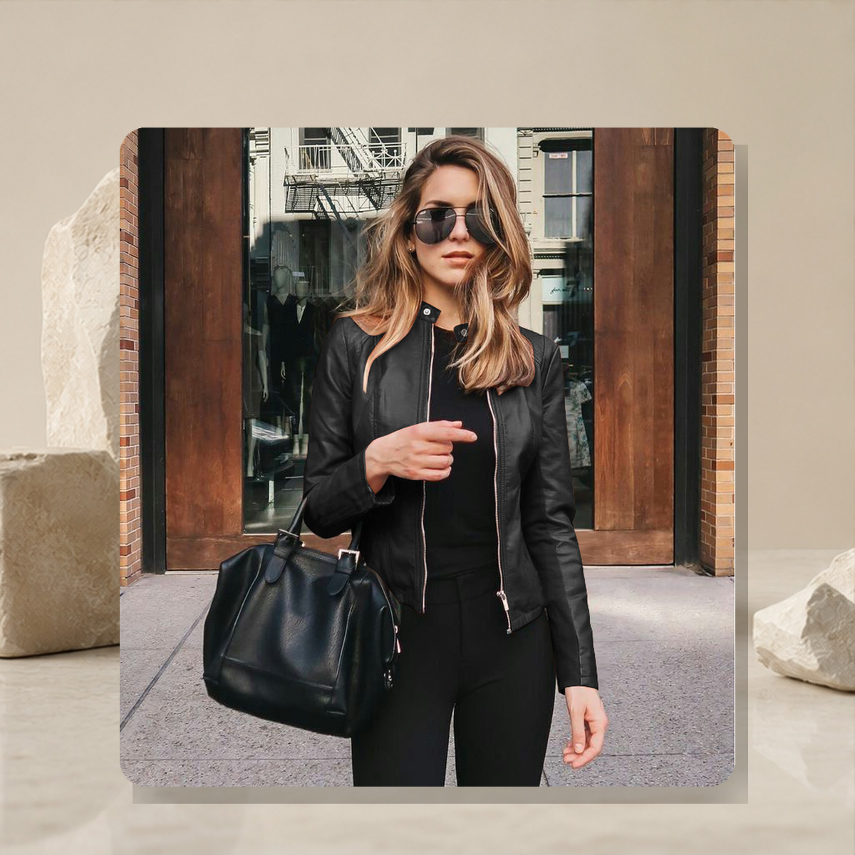 Blazer structuré effet cuir — Noir — vue 2